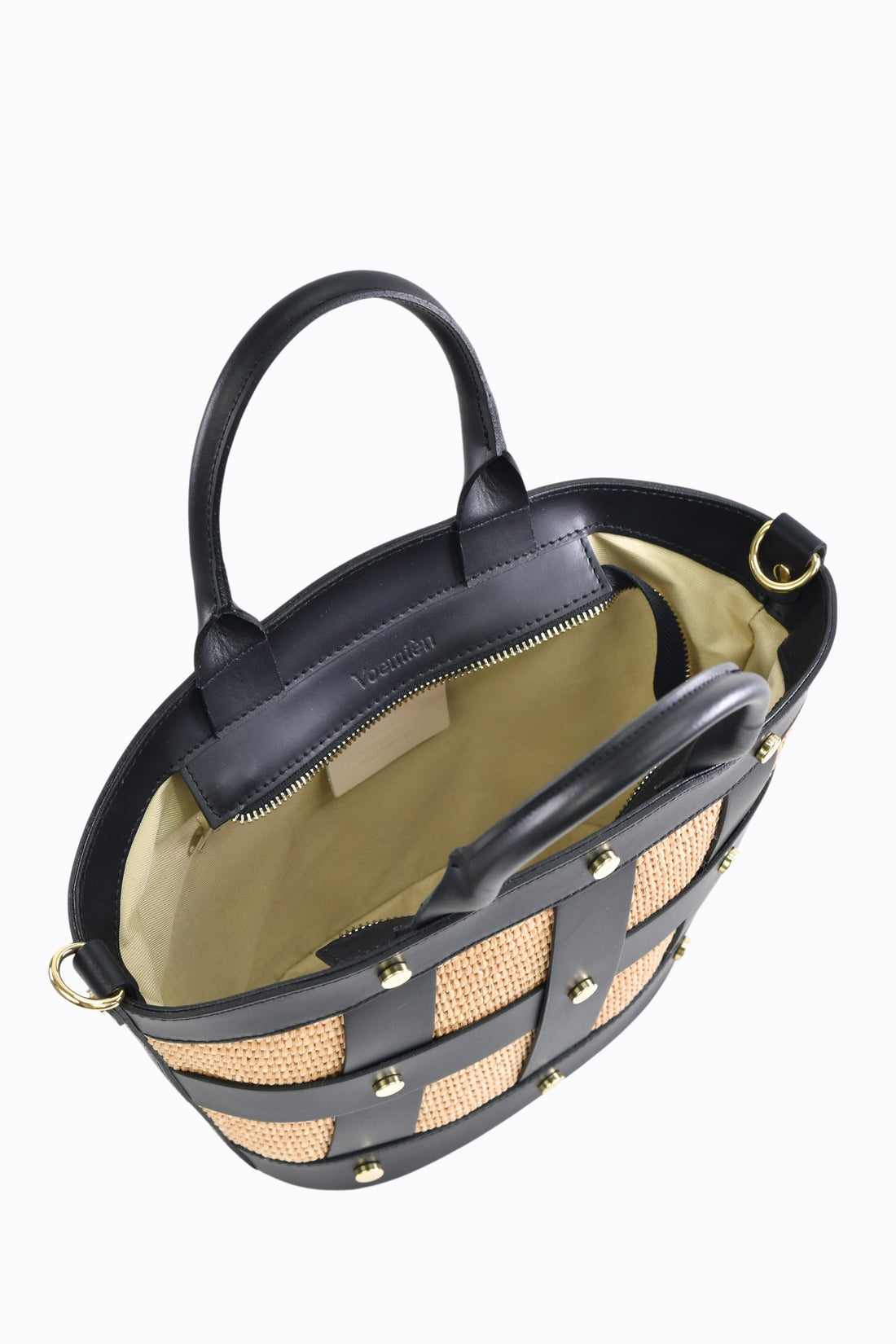 Borsa Jacqueline in pelle Spazzolata e rafia Nera