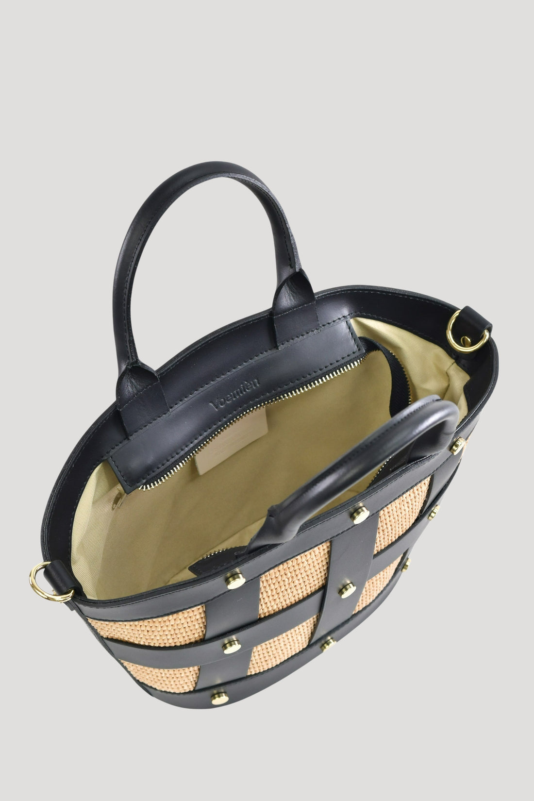 Borsa Jacqueline in pelle Spazzolata e rafia Nera