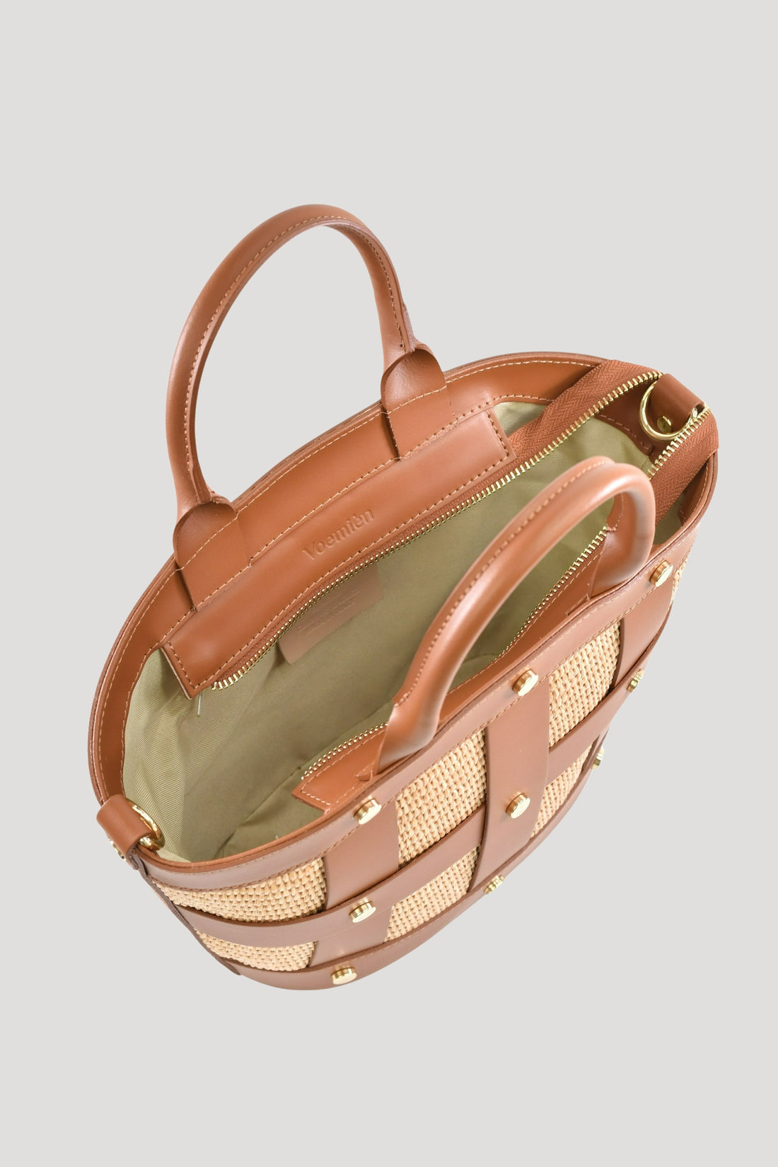 Borsa Jacqueline in pelle Spazzolata e rafia Cuoio