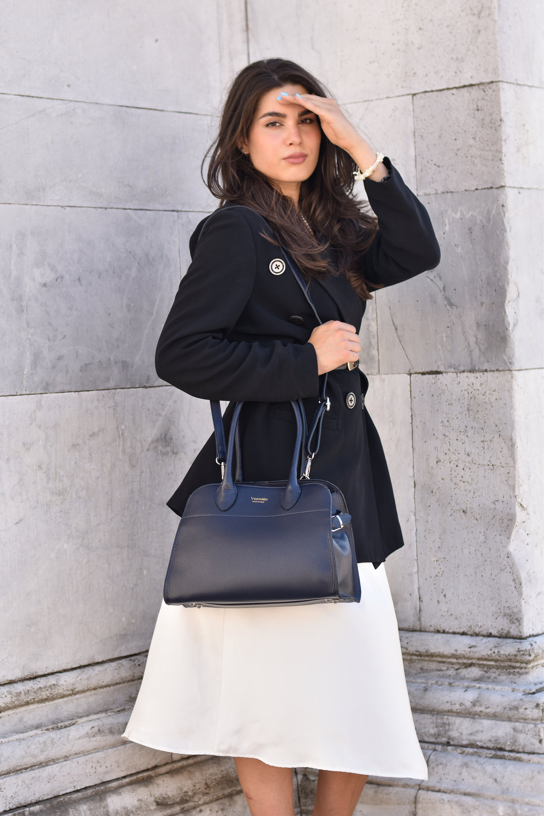 Borsa Genevieve in pelle Dollaro Blu Navy