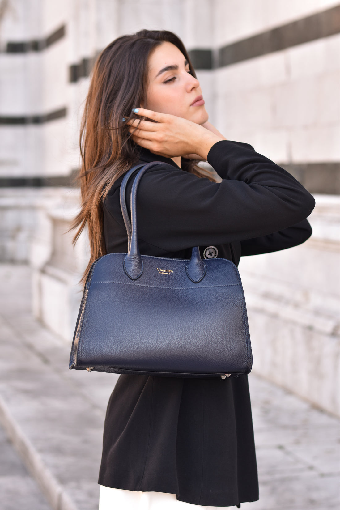 Borsa Genevieve in pelle Dollaro Blu Navy