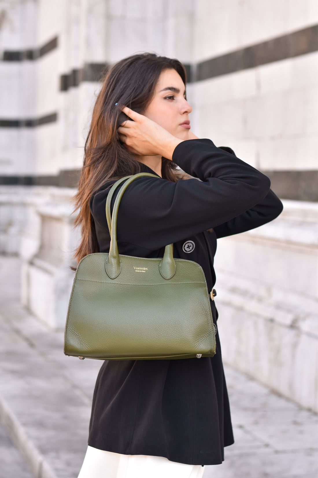 Borsa Genevieve in pelle Dollaro Verde Militare