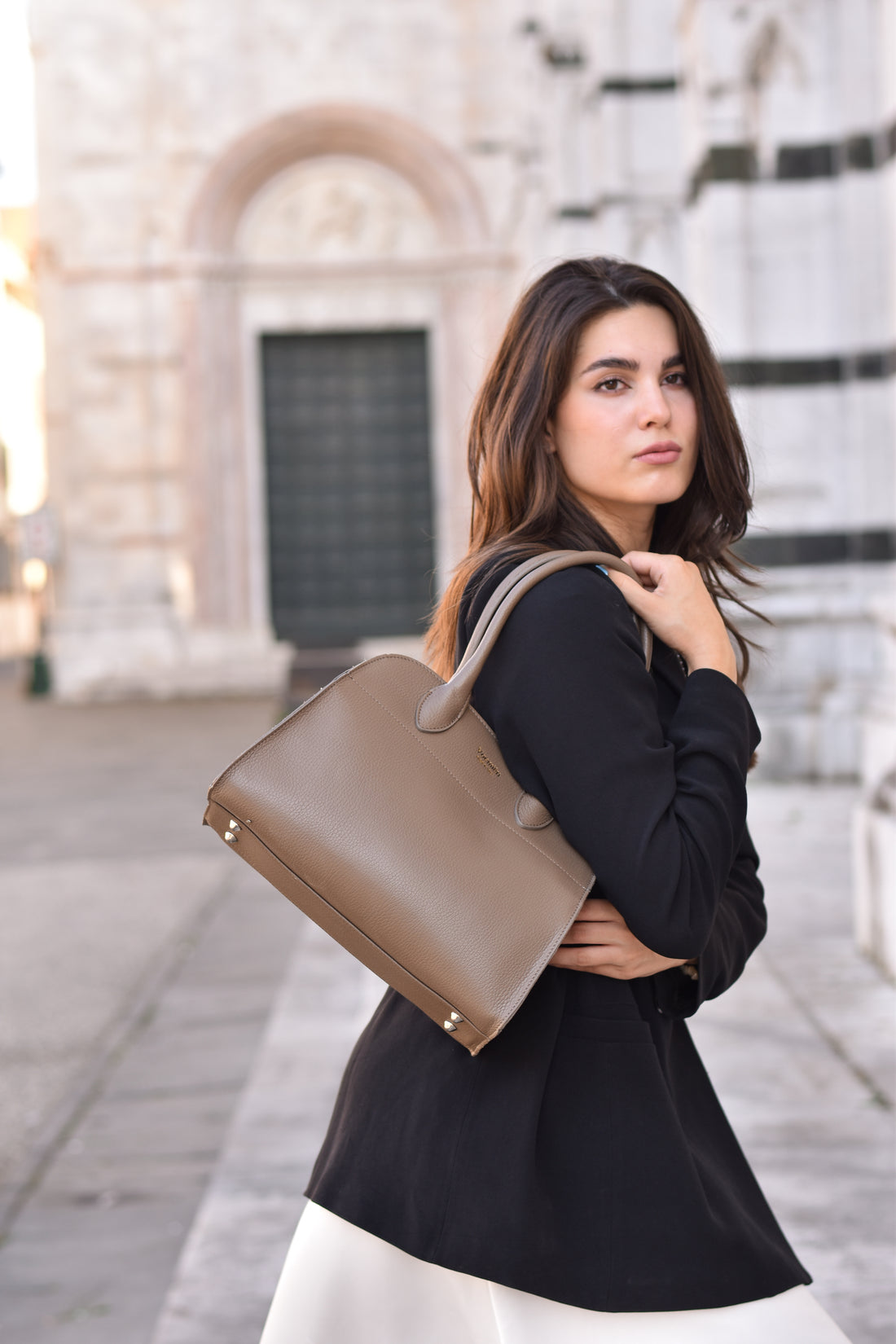 Borsa Genevieve in pelle Dollaro Taupe