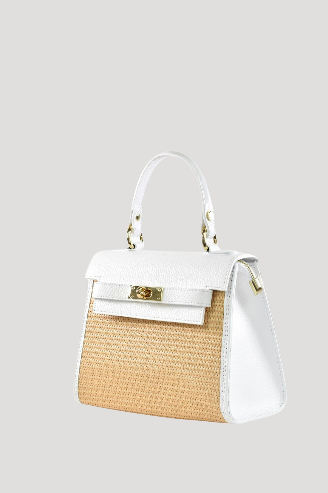 Borsa Freydis in pelle Dollaro e Rafia Bianca