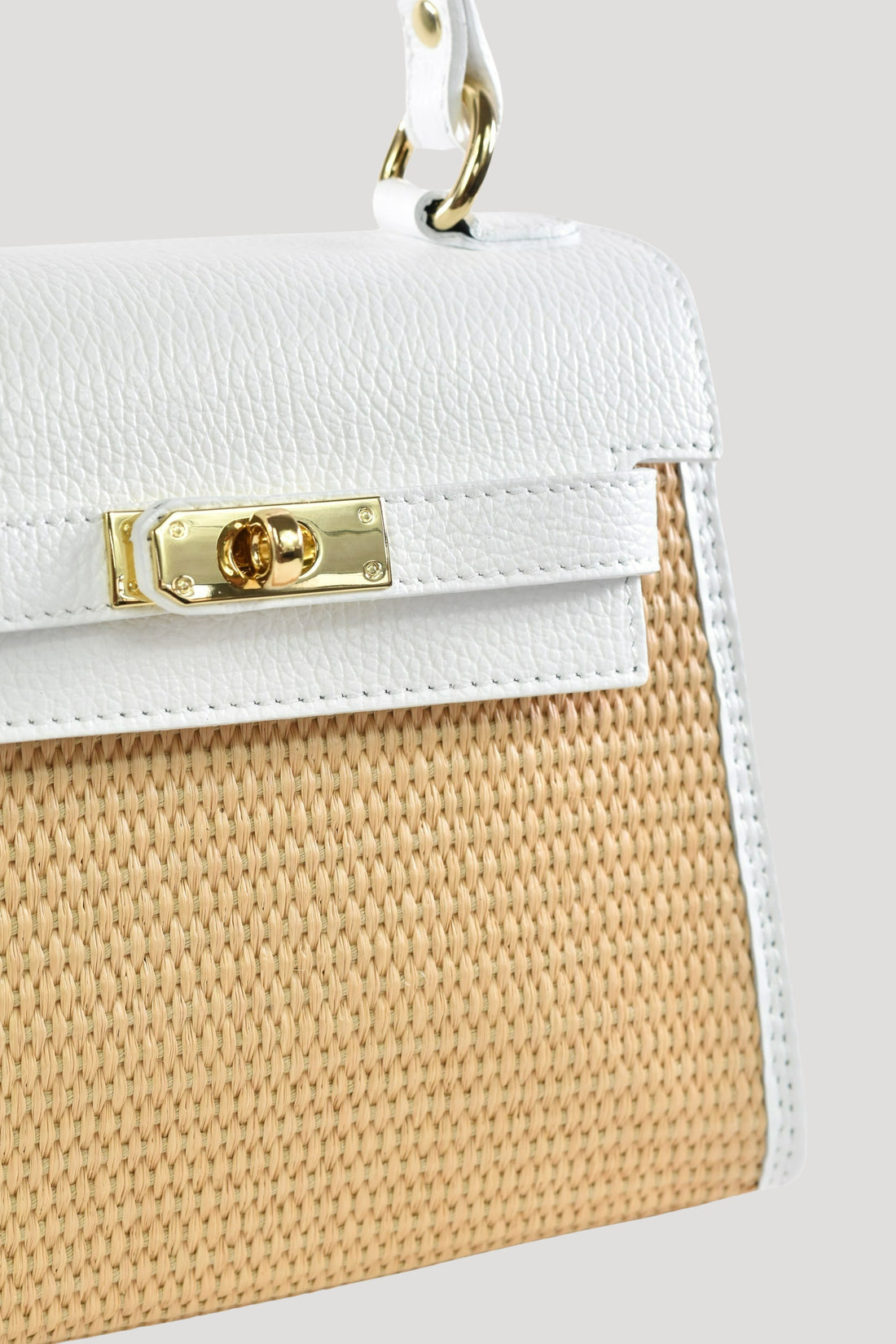 Borsa Freydis in pelle Dollaro e Rafia Bianca