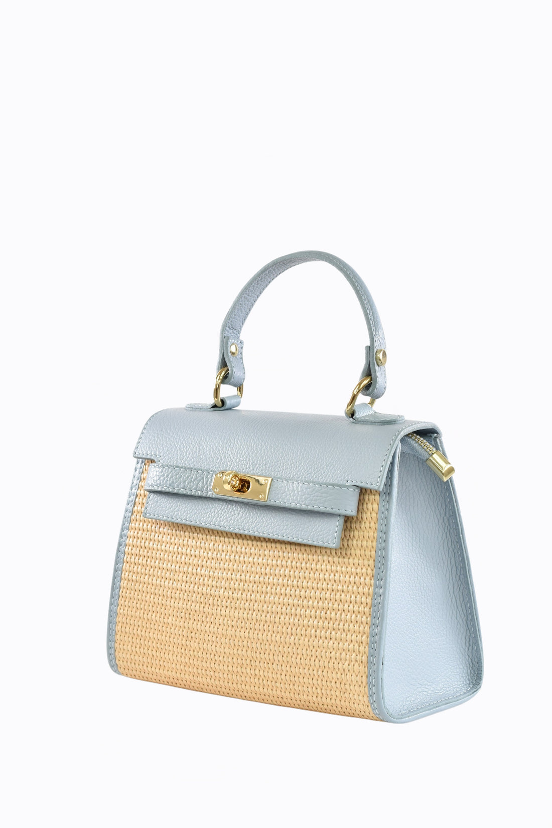 Borsa Freydis in pelle Dollaro e Rafia di Vienna Celeste