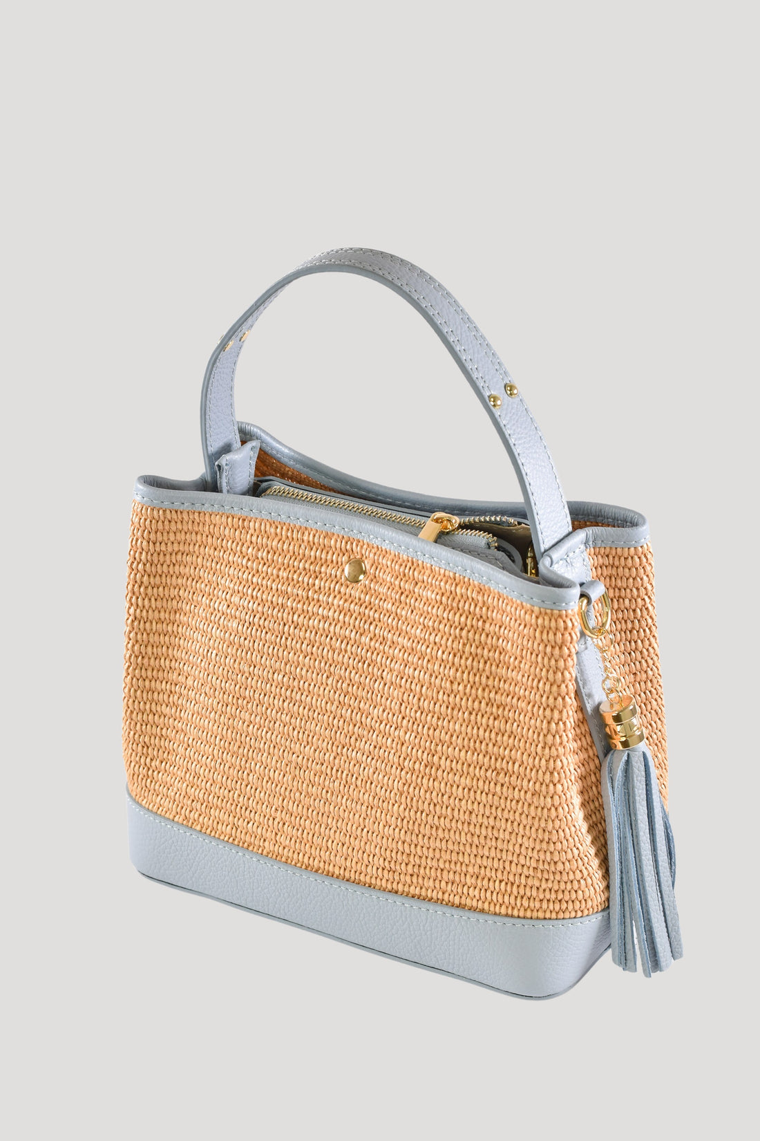 Borsa Kendy in pelle Dollaro e rafia Celeste