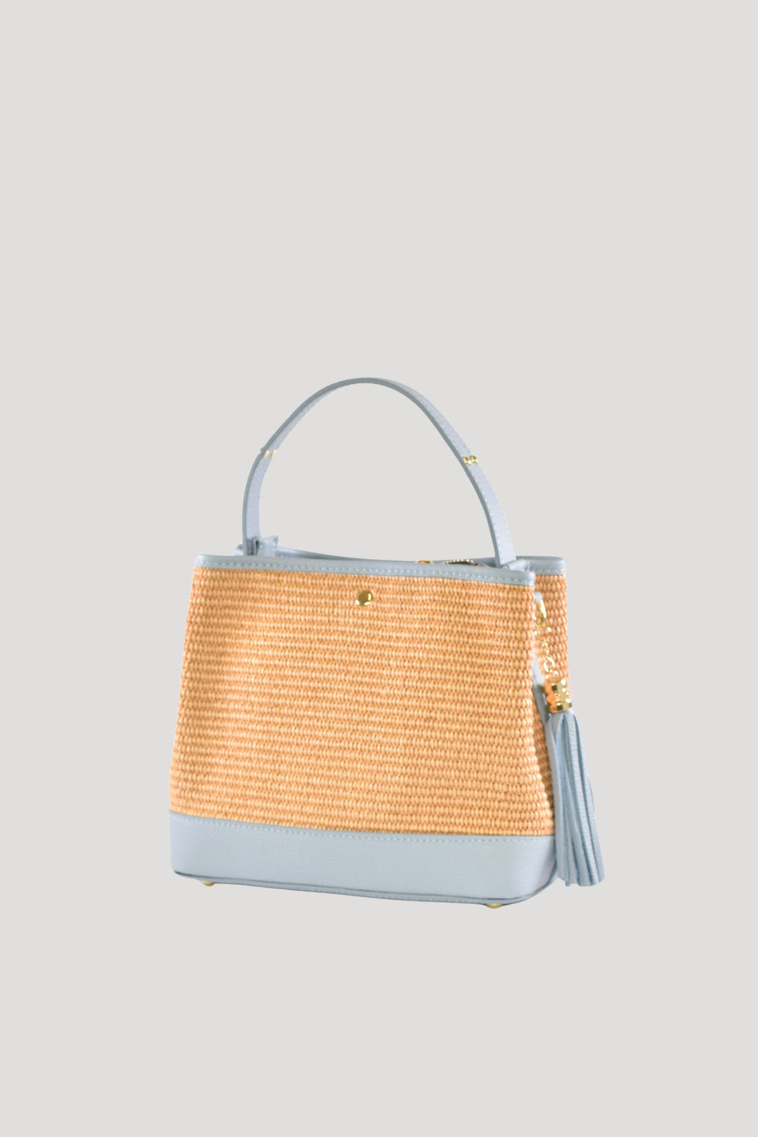 Borsa Kendy in pelle Dollaro e rafia Celeste