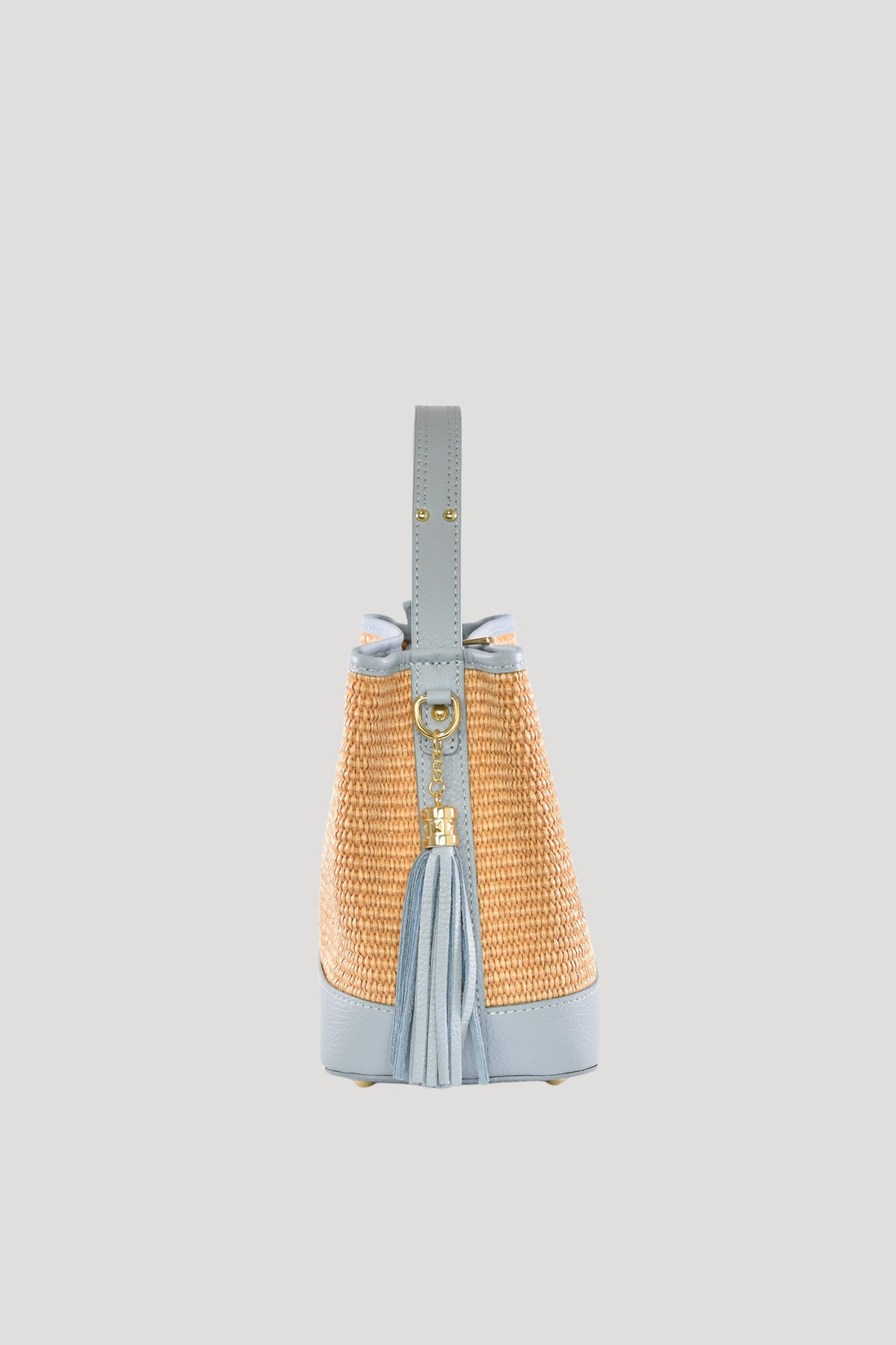 Borsa Kendy in pelle Dollaro e rafia Celeste