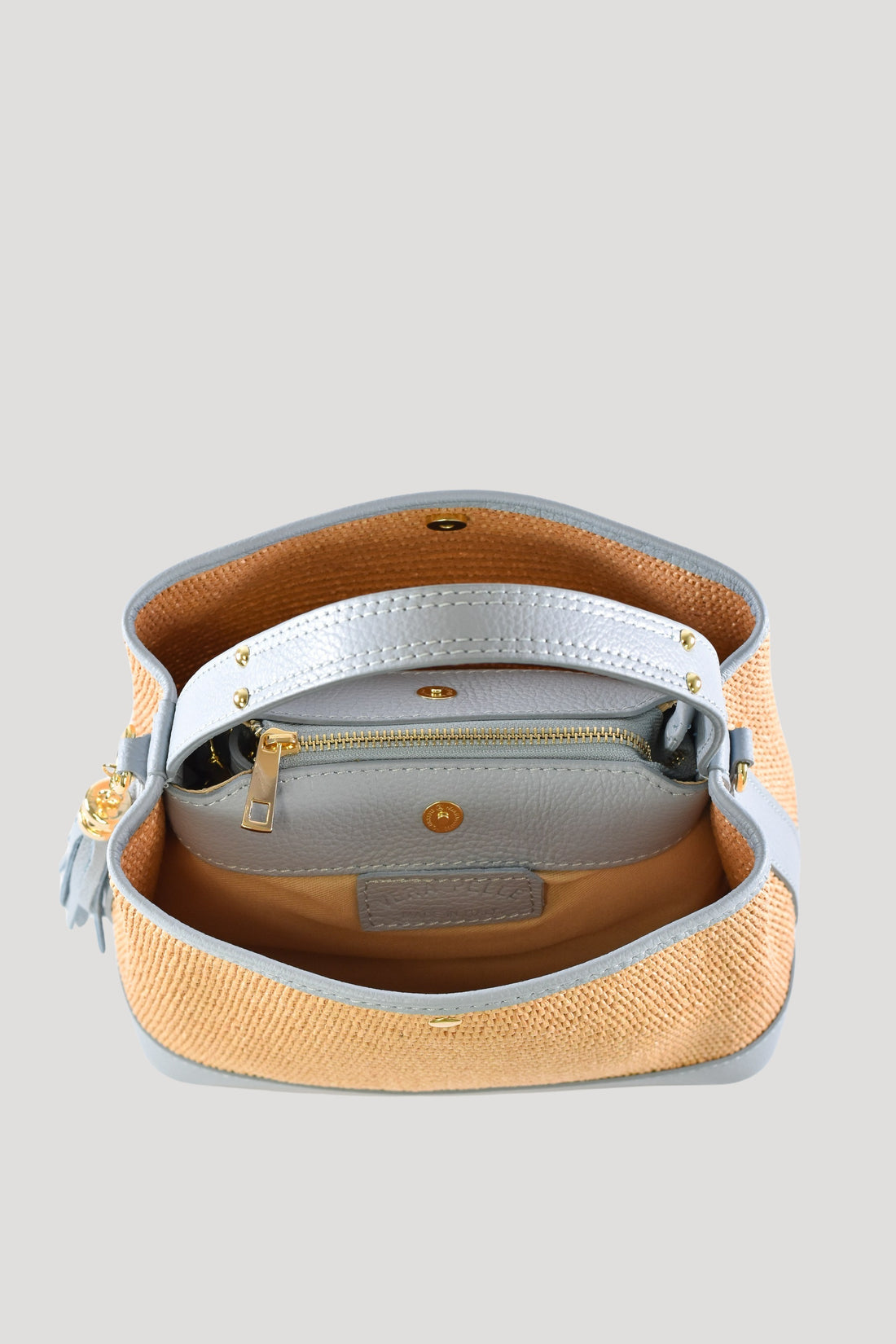 Borsa Kendy in pelle Dollaro e rafia Celeste