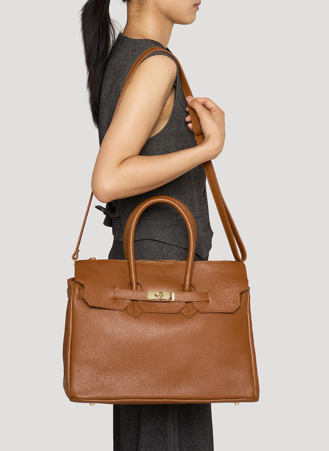 Borsa Elizabeth in Pelle Togo Cuoio - Voemièn