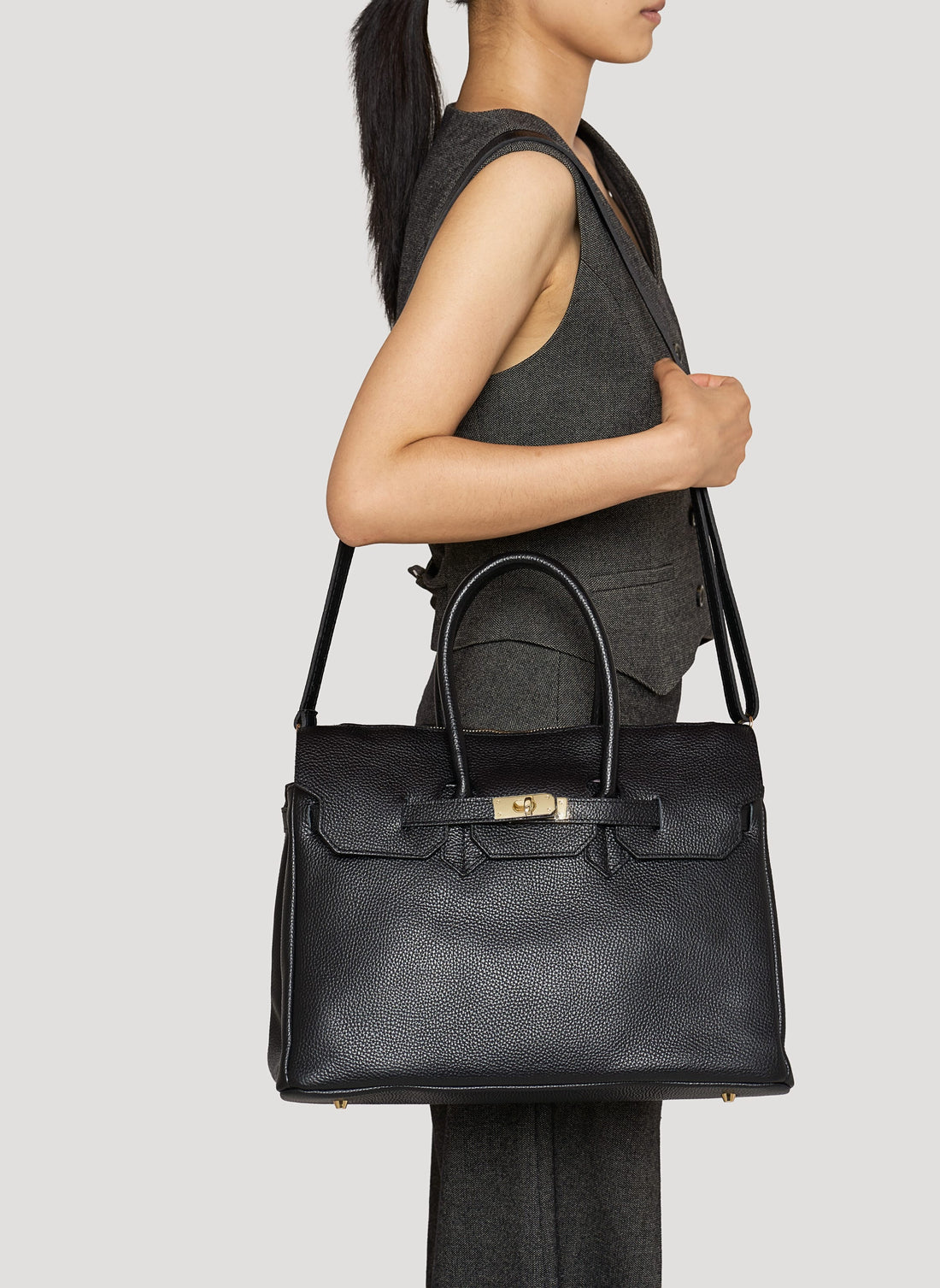 Borsa Elizabeth in Pelle Togo Nera - Voemièn