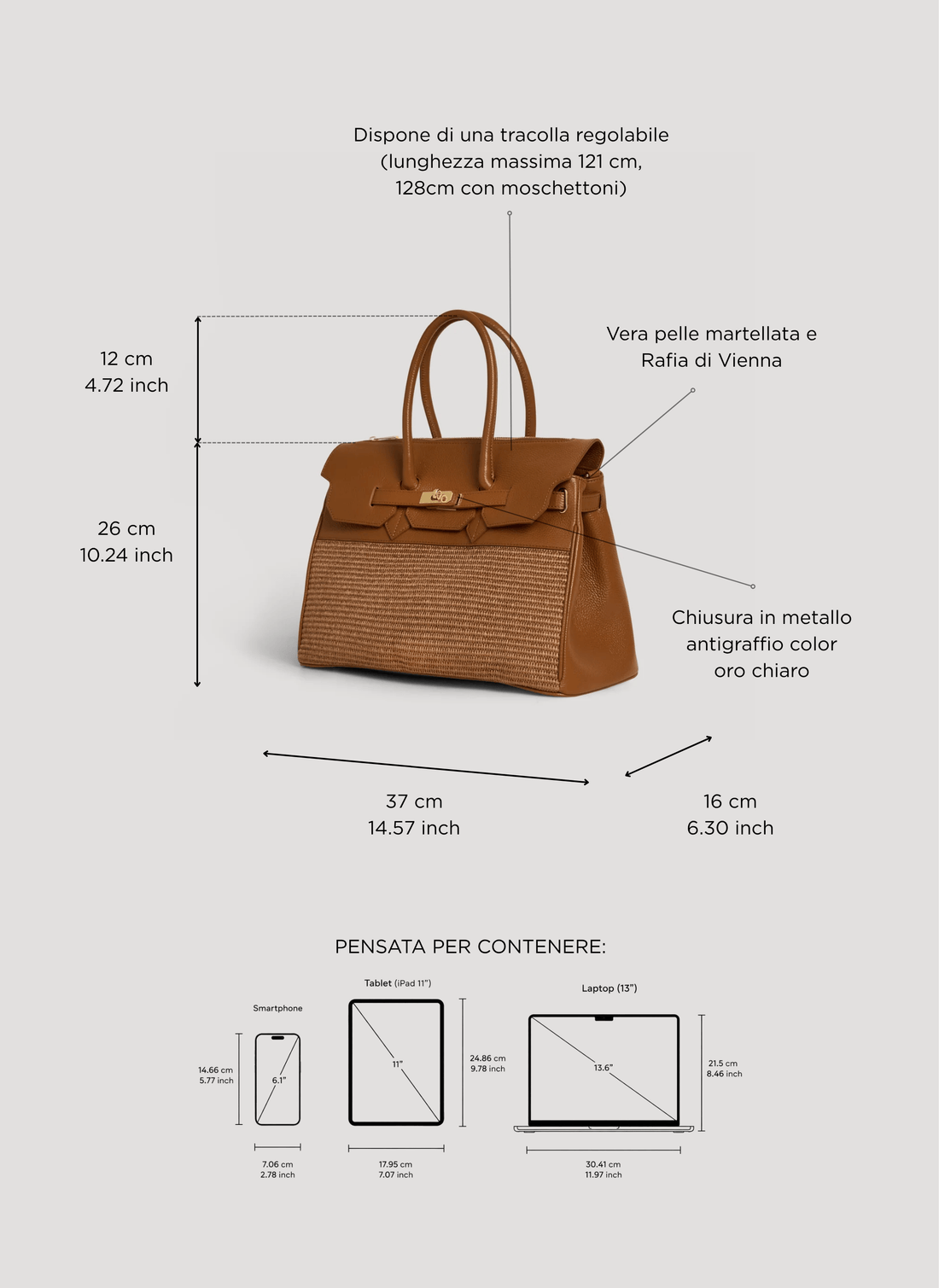 Borsa Elizabeth in Pelle e Rafia Limited Edition Cuoio - Voemièn