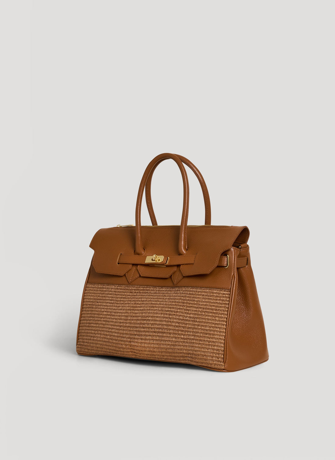 Borsa Elizabeth in Pelle e Rafia Limited Edition Cuoio - Voemièn