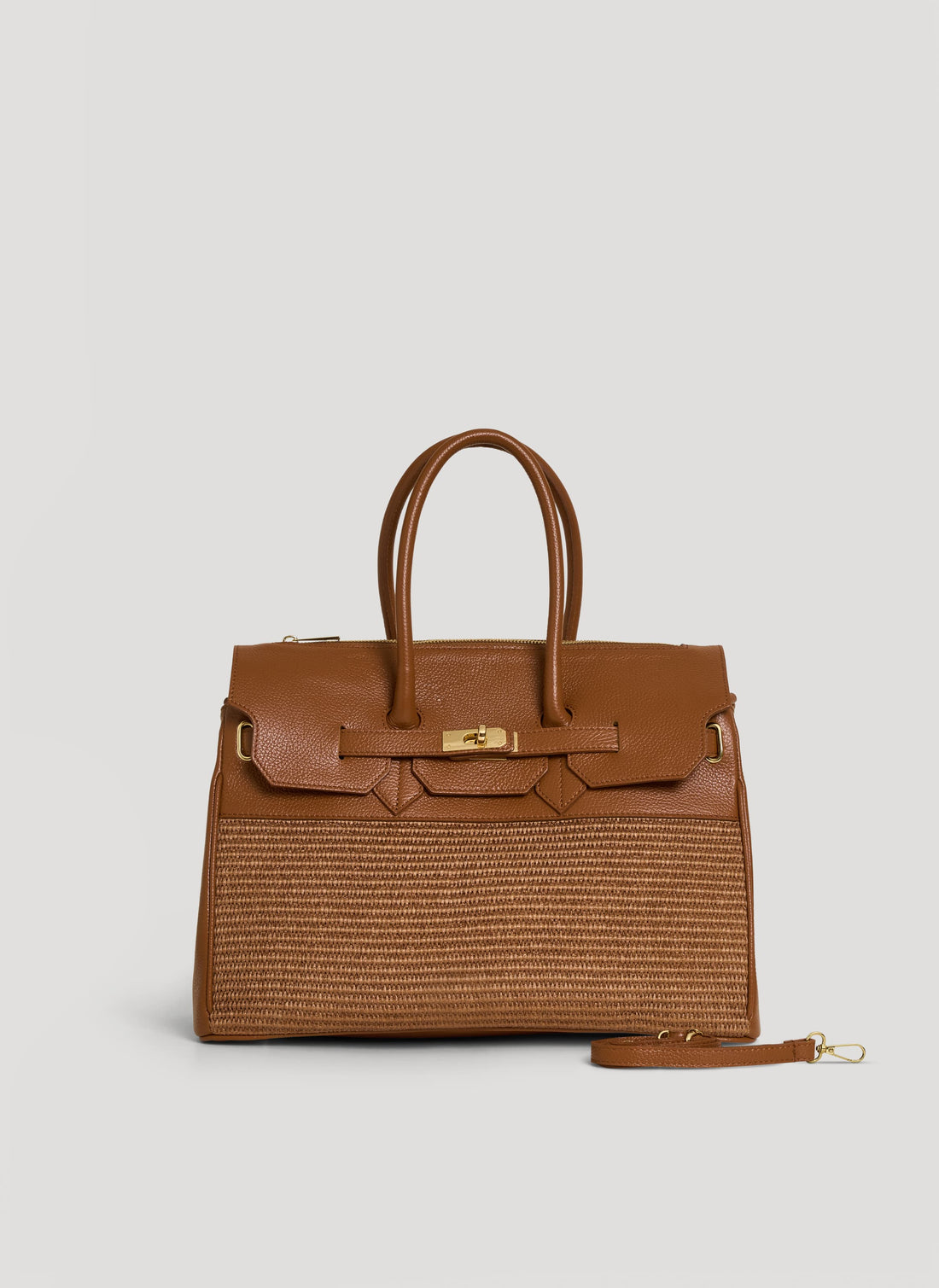 Borsa Elizabeth in Pelle e Rafia Limited Edition Cuoio - Voemièn