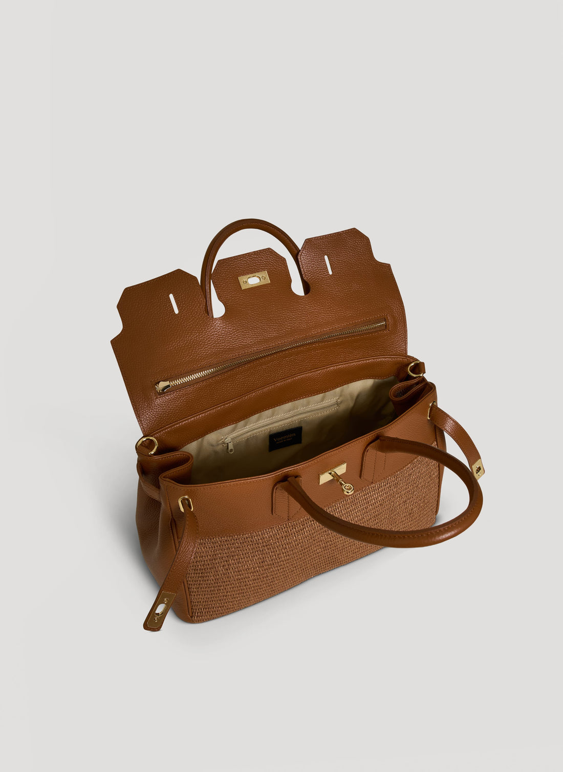 Borsa Elizabeth in Pelle e Rafia Limited Edition Cuoio - Voemièn