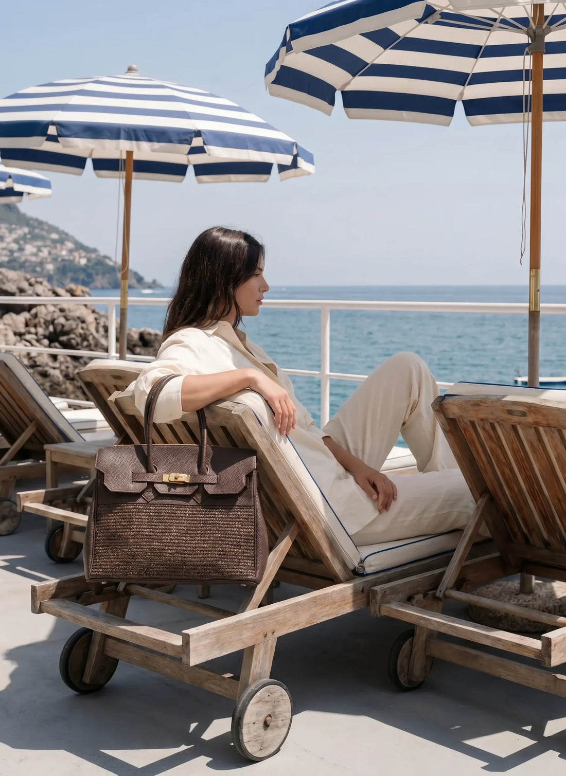 Borsa Elizabeth in Pelle e Rafia Limited Edition Testa di Moro - Voemièn