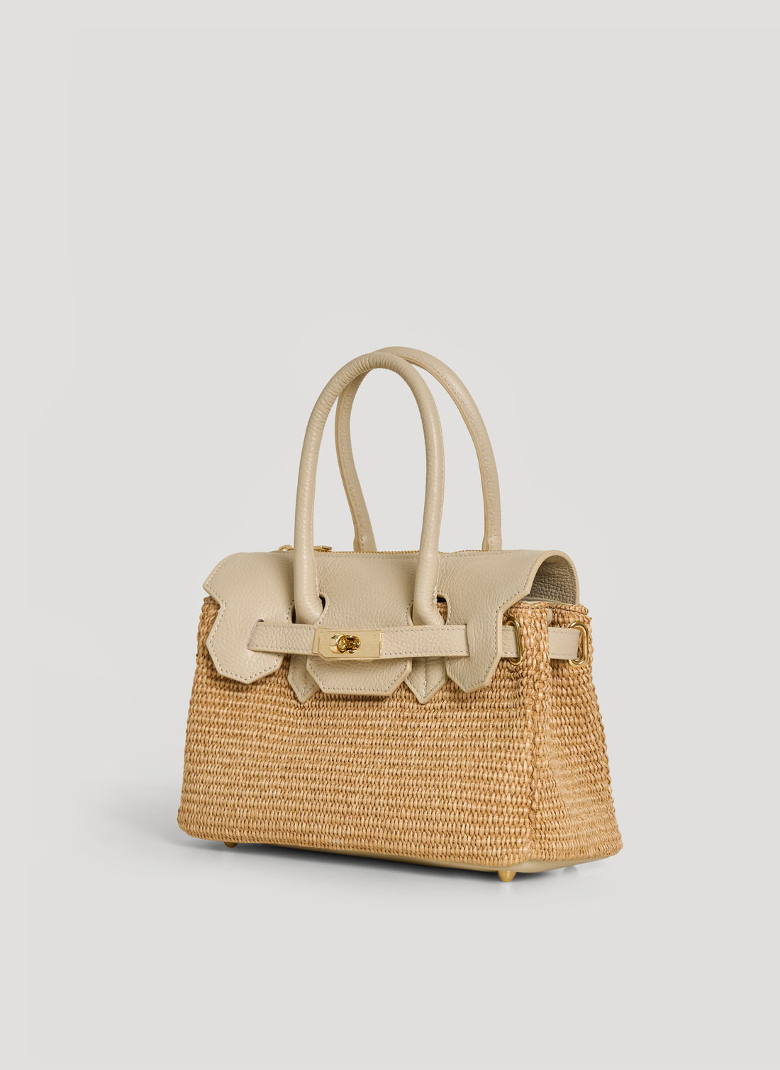 Borsa Elizabeth Media in Pelle e Rafia Crema - Voemièn