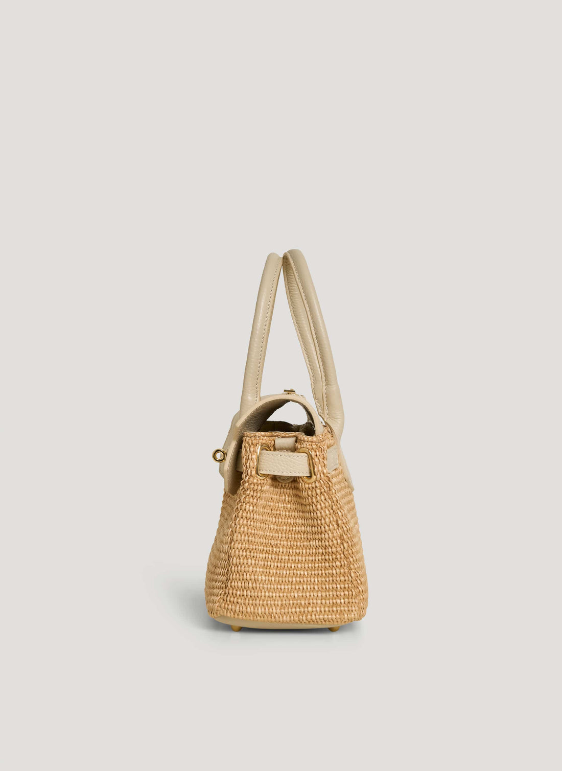 Borsa Elizabeth Media in Pelle e Rafia Crema - Voemièn