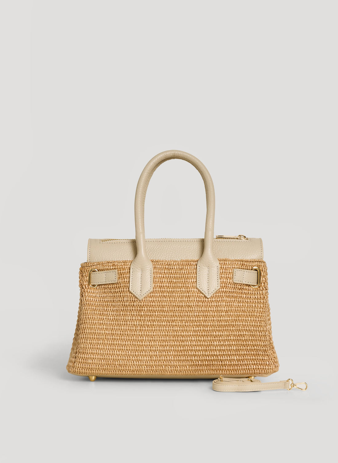 Borsa Elizabeth Media in Pelle e Rafia Crema - Voemièn