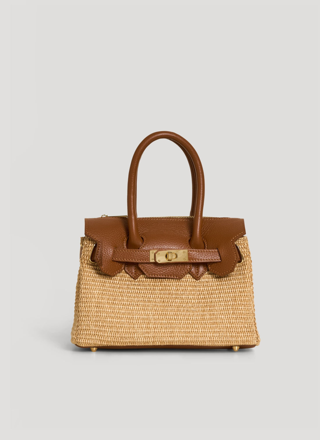 Borsa Elizabeth Media in Pelle e Rafia Cuoio - Voemièn