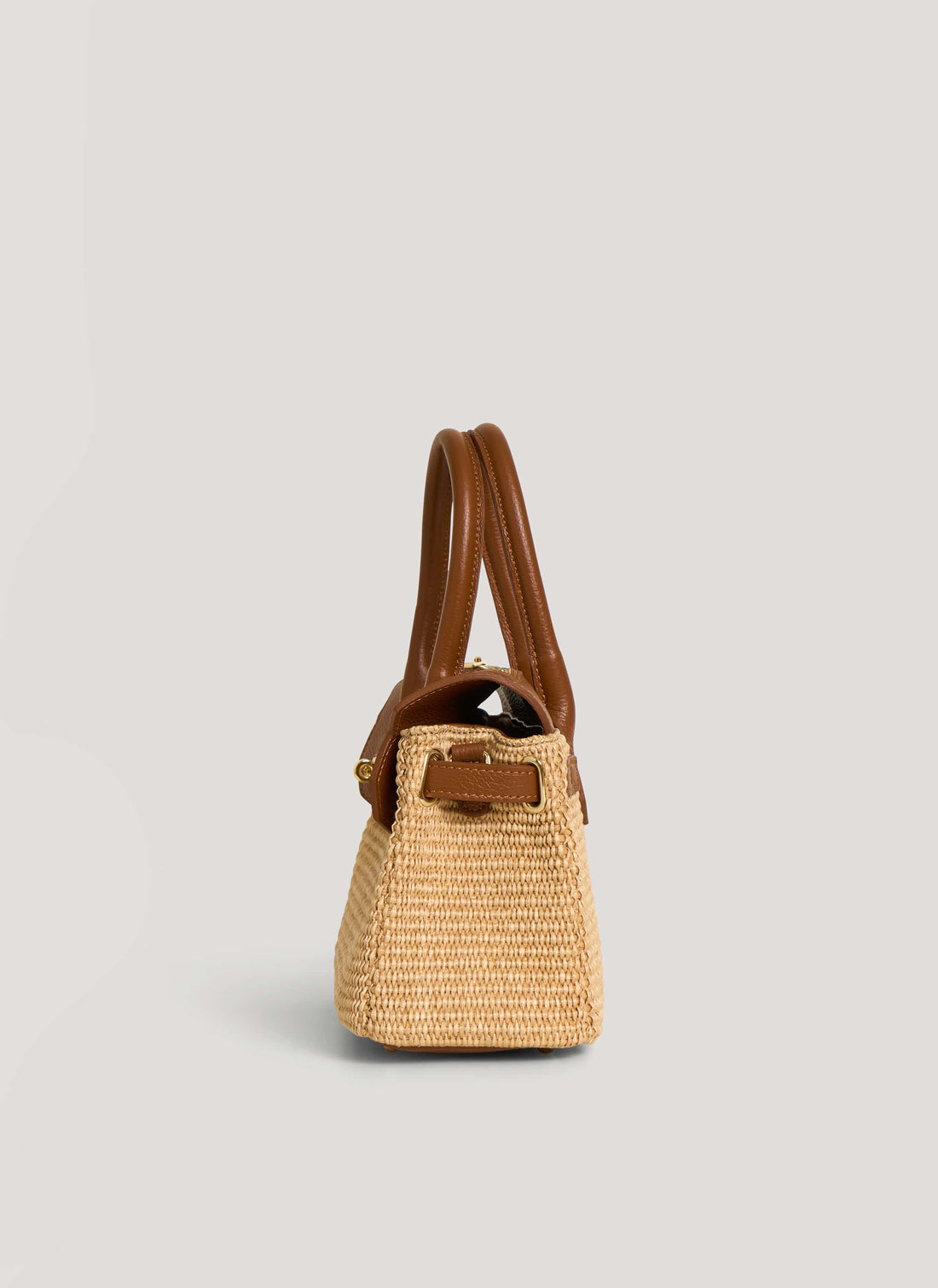 Borsa Elizabeth Media in Pelle e Rafia Cuoio - Voemièn