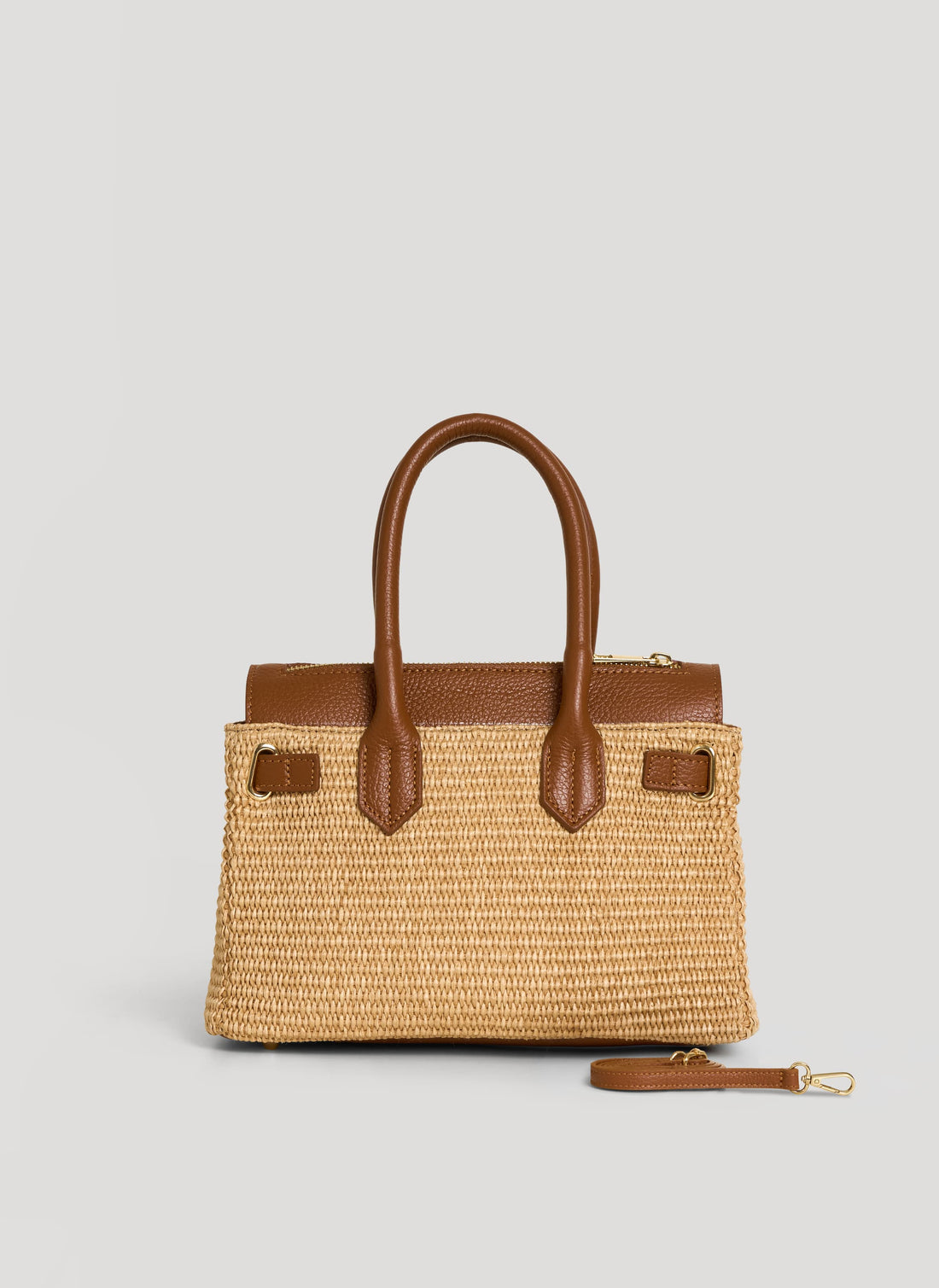 Borsa Elizabeth Media in Pelle e Rafia Cuoio - Voemièn