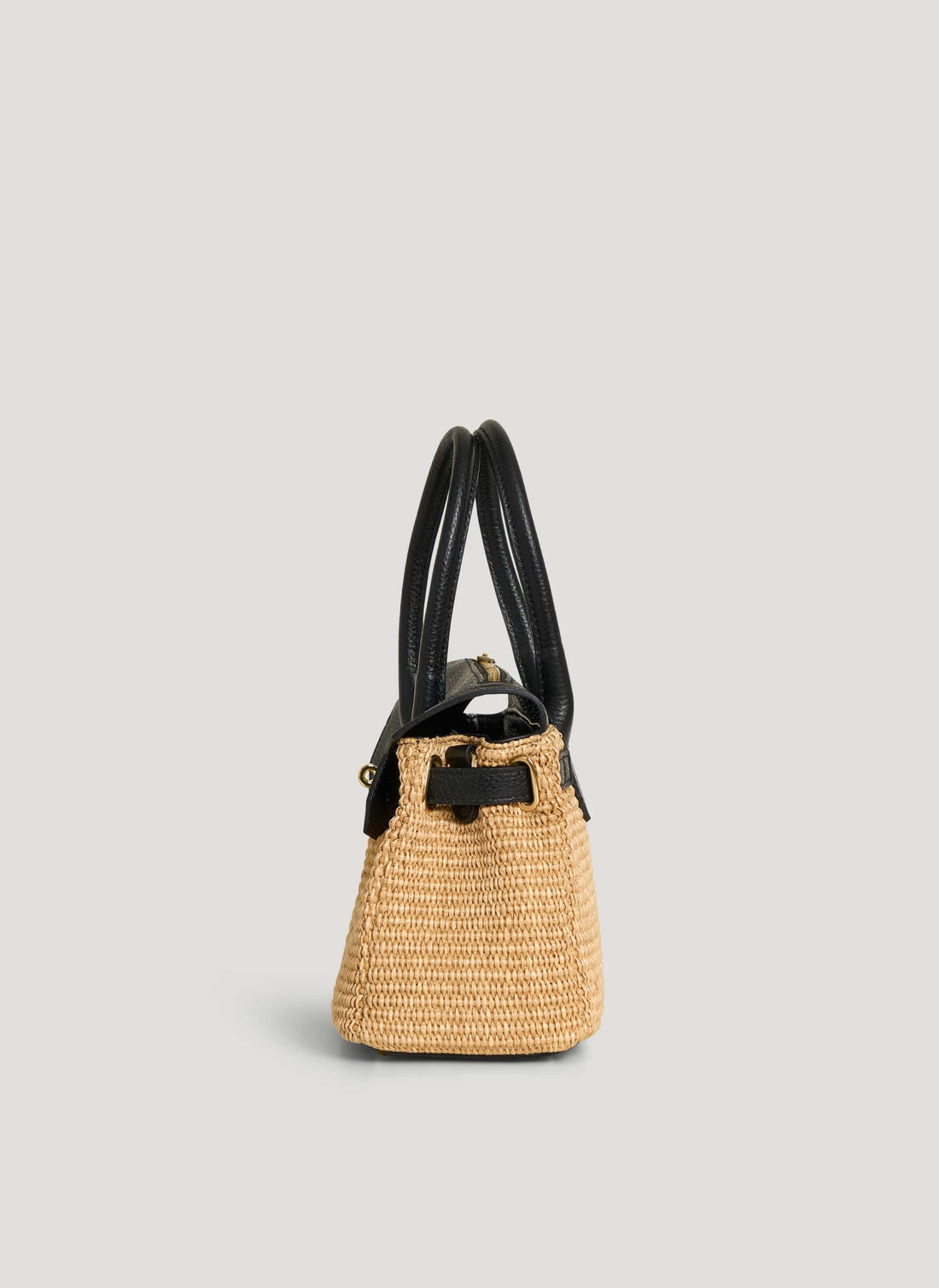 Borsa Elizabeth Media in Pelle e Rafia Nera - Voemièn