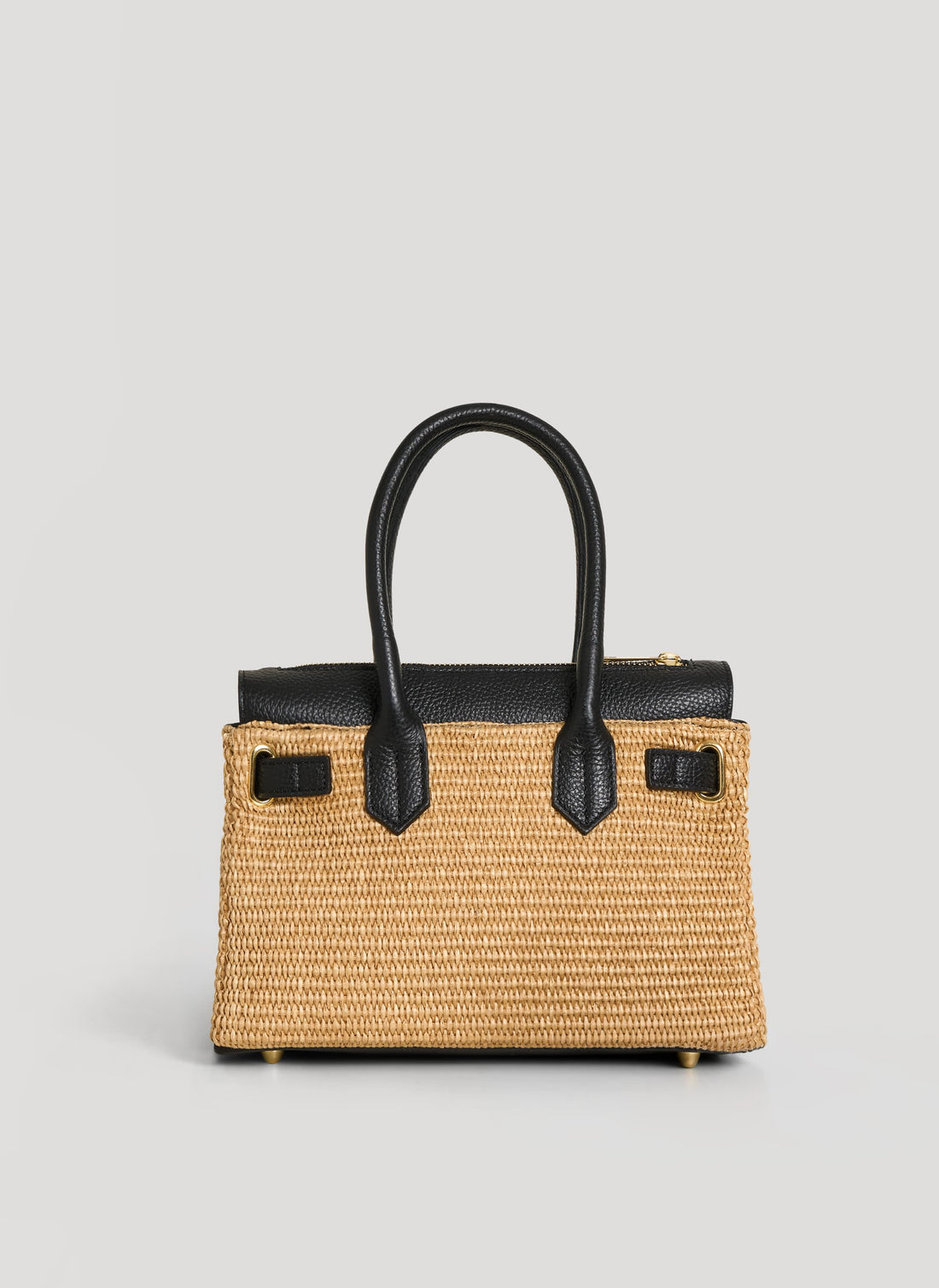 Borsa Elizabeth Media in Pelle e Rafia Nera - Voemièn