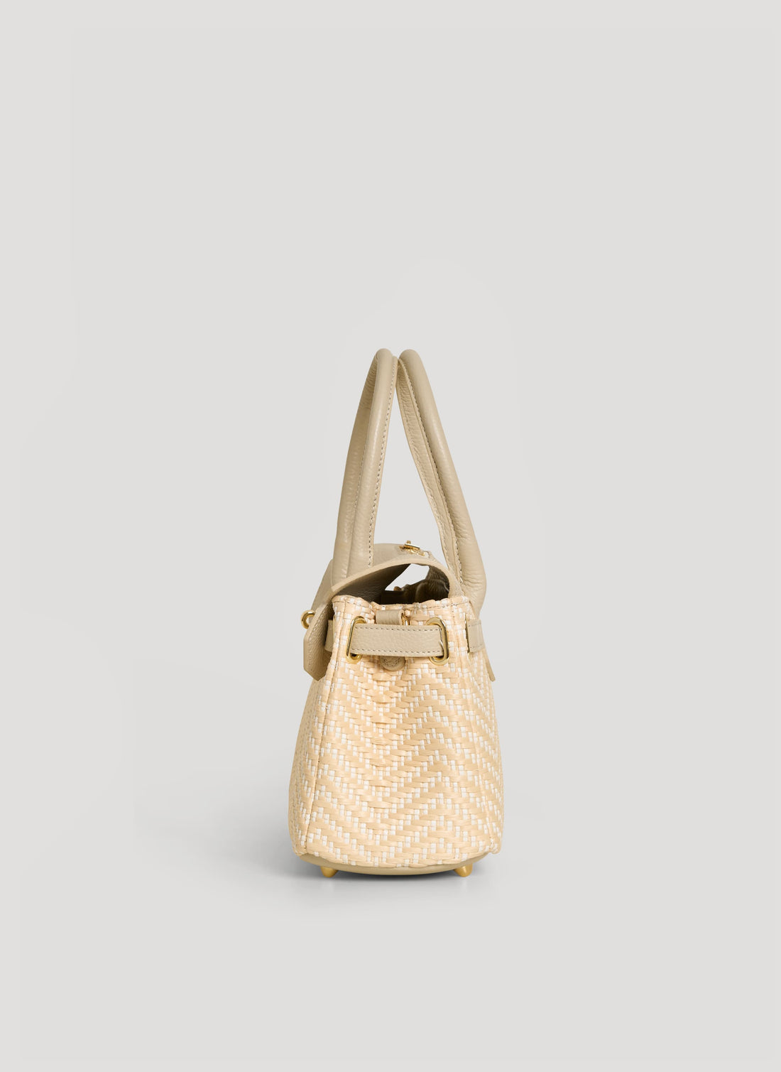 Borsa Elizabeth Media in Pelle e Rafia Chevron Limited Edition Beige - Voemièn