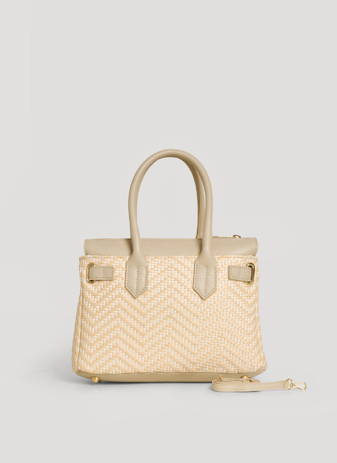 Borsa Elizabeth Media in Pelle e Rafia Chevron Limited Edition Beige - Voemièn