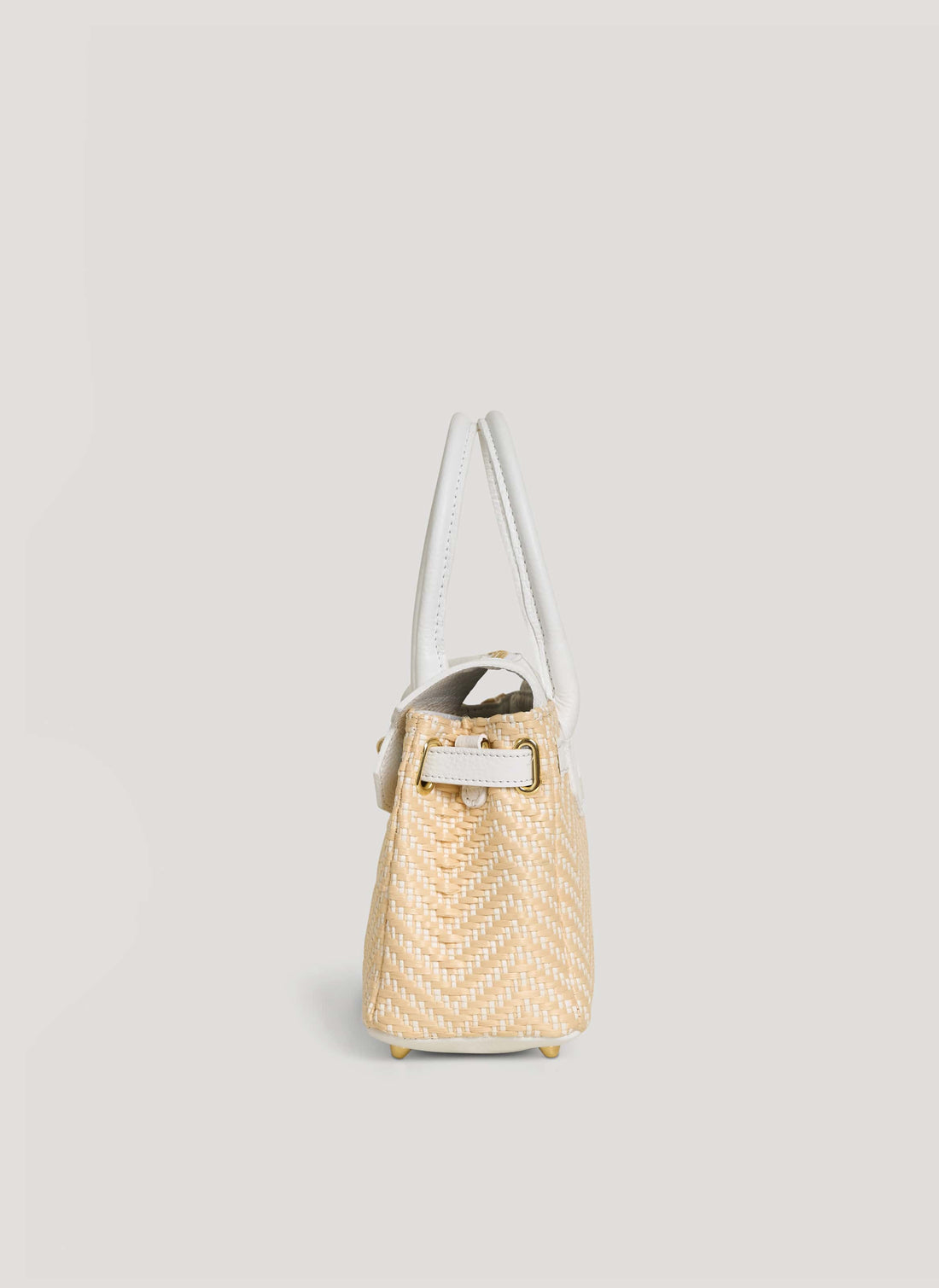 Borsa Elizabeth Media in Pelle e Rafia Chevron Limited Edition Bianca - Voemièn