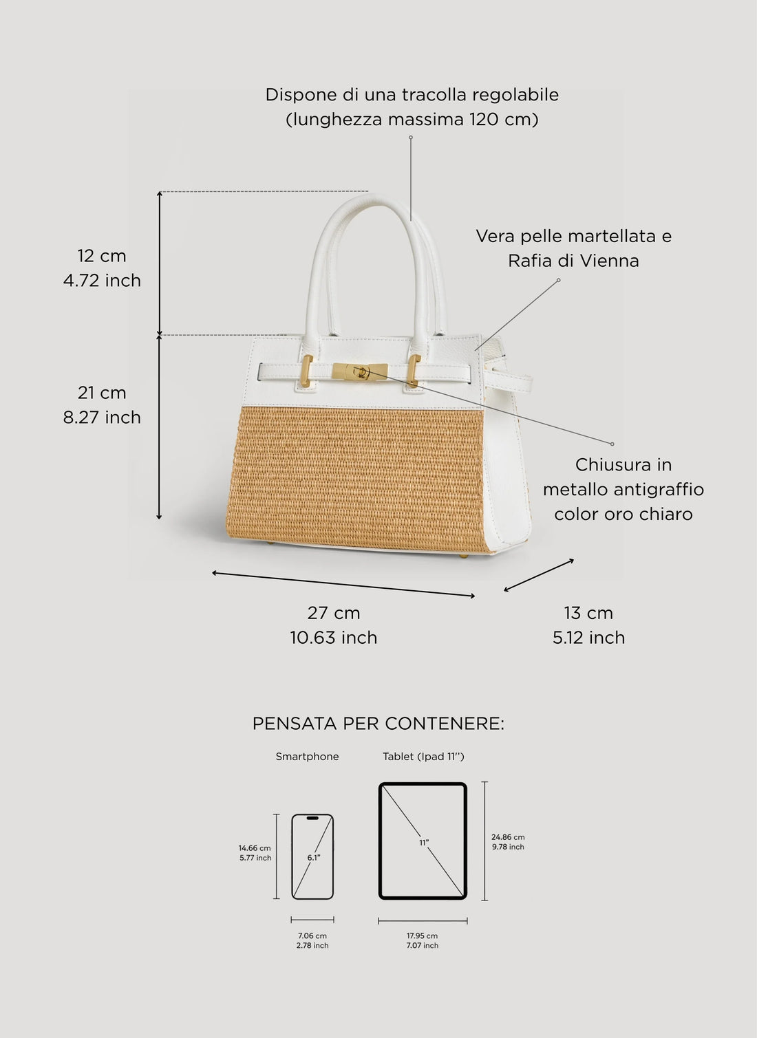 Borsa Grace in pelle e rafia Bianca - Voemièn