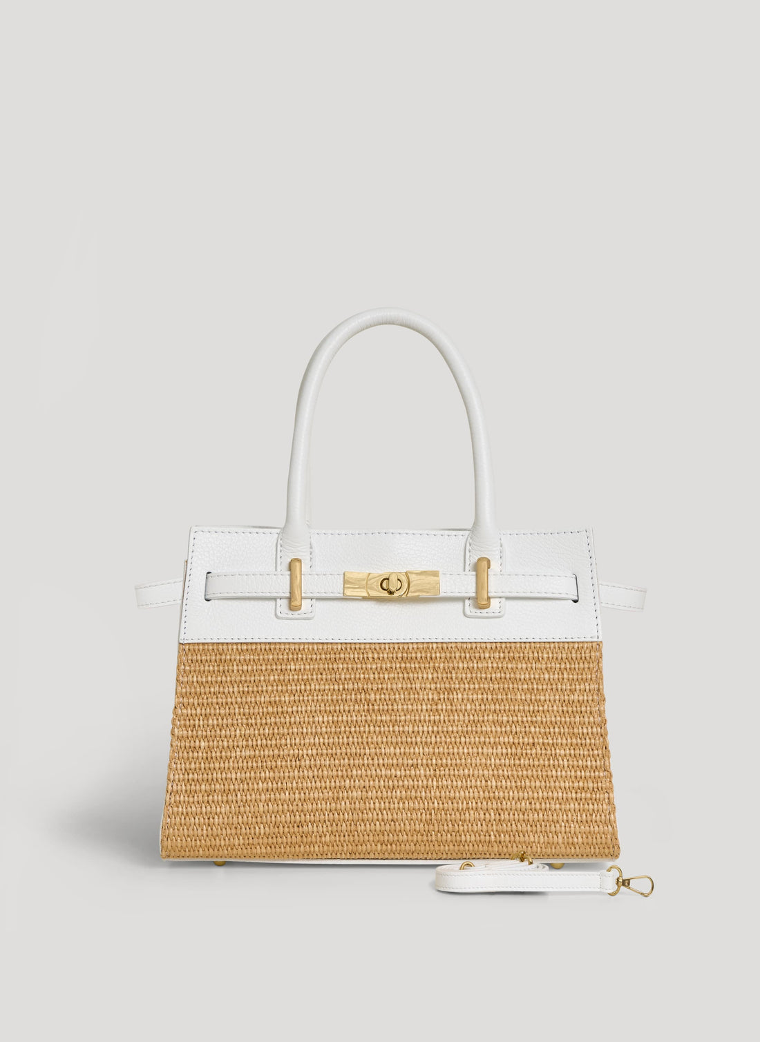 Borsa Grace in pelle e rafia Bianca - Voemièn