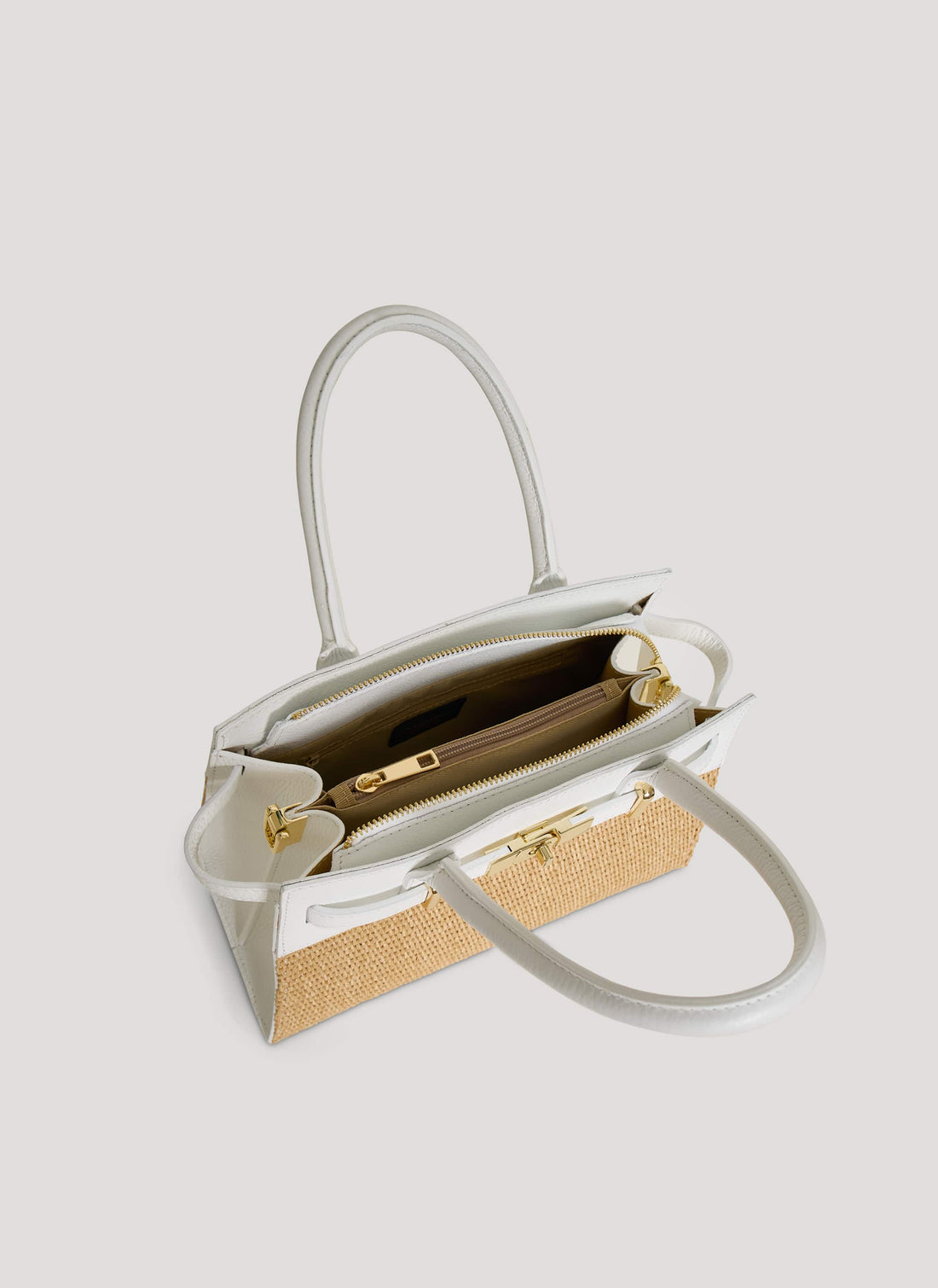 Borsa Grace in pelle e rafia Bianca - Voemièn