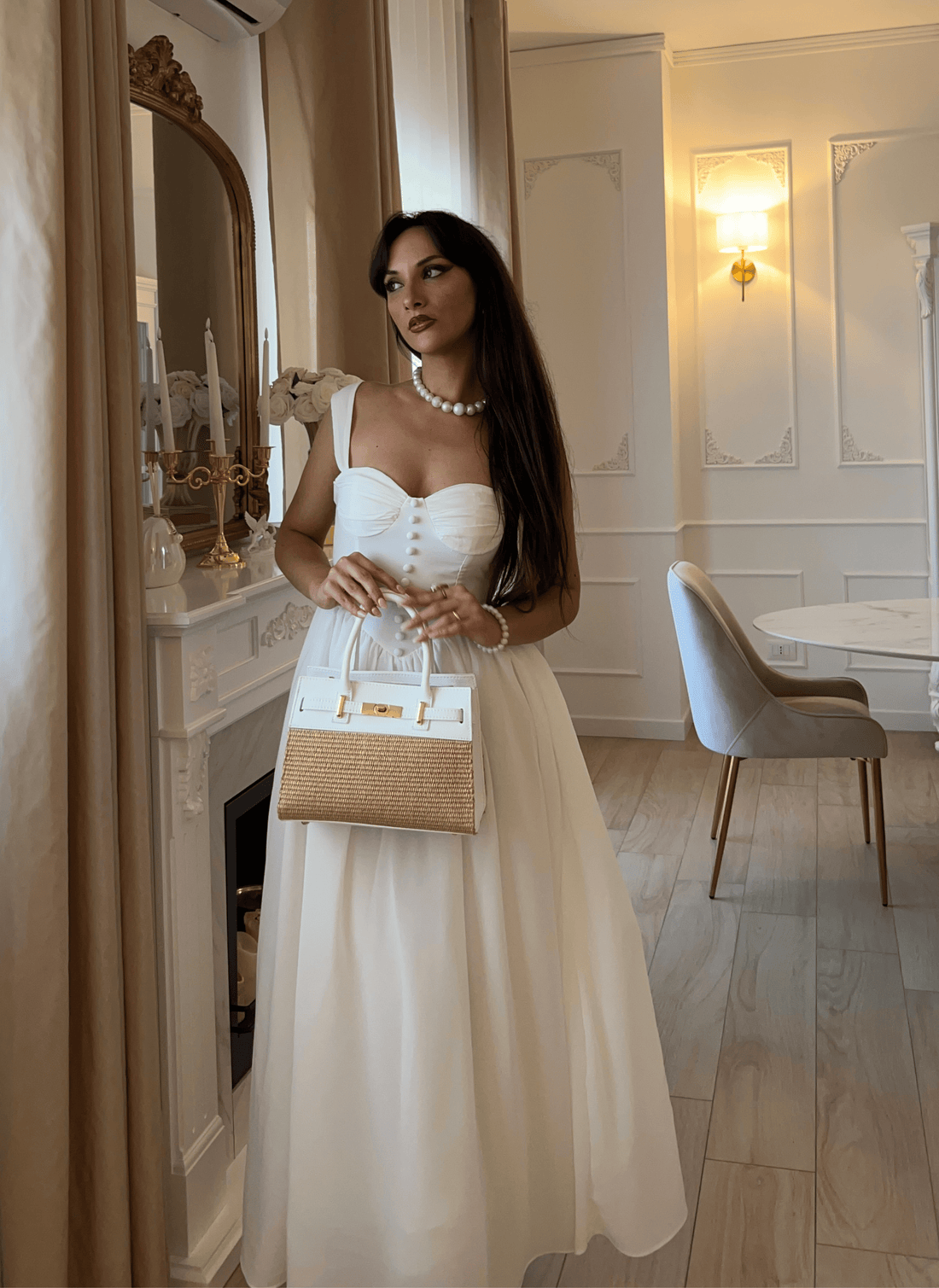Borsa Grace in pelle e rafia Bianca - Voemièn