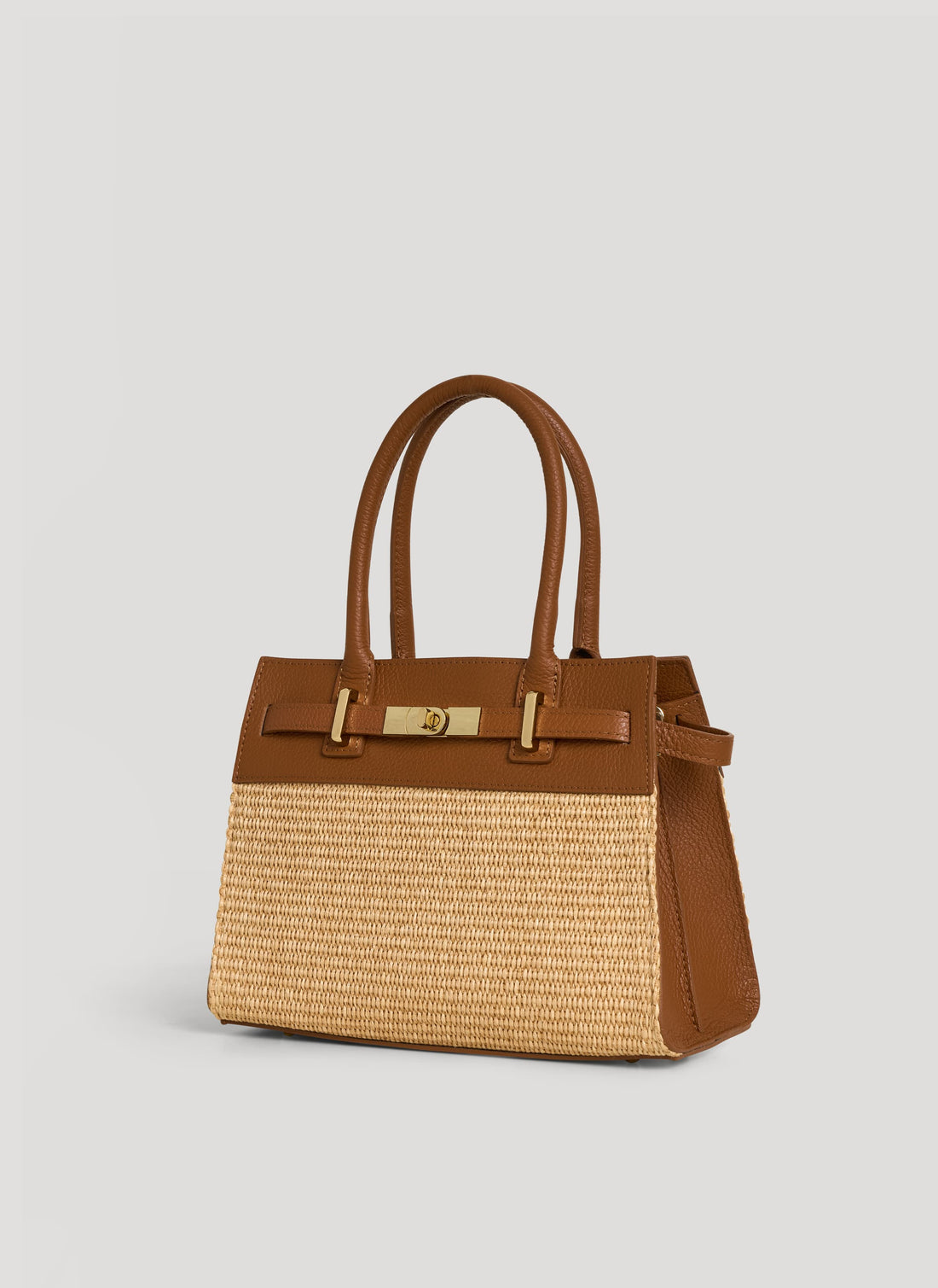 Borsa Grace in pelle e rafia Cuoio - Voemièn