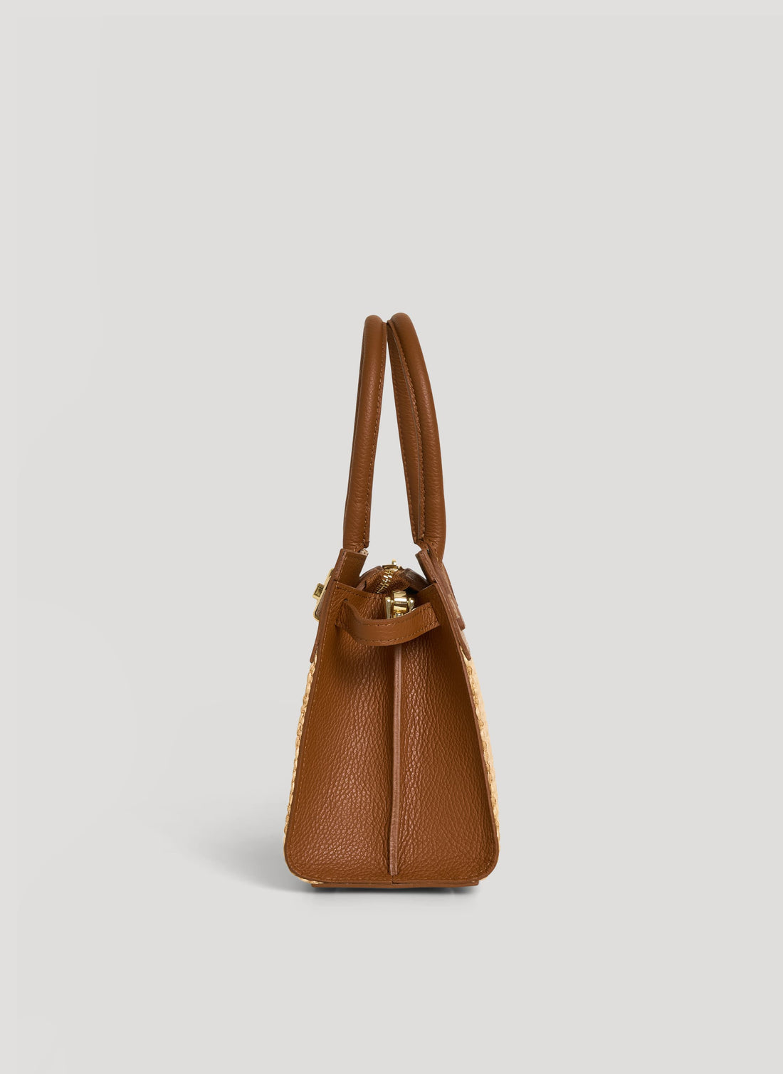 Borsa Grace in pelle e rafia Cuoio - Voemièn