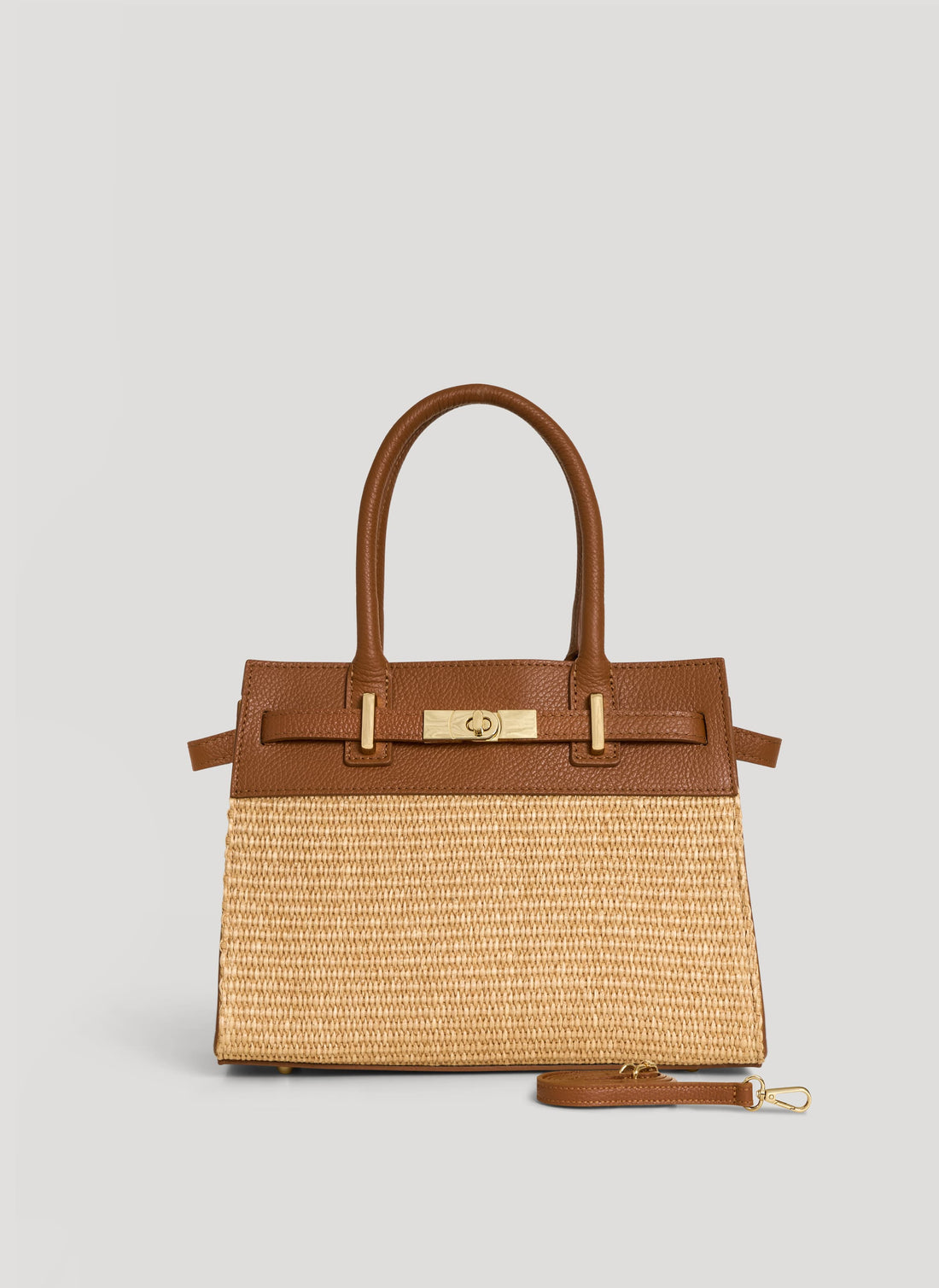 Borsa Grace in pelle e rafia Cuoio - Voemièn