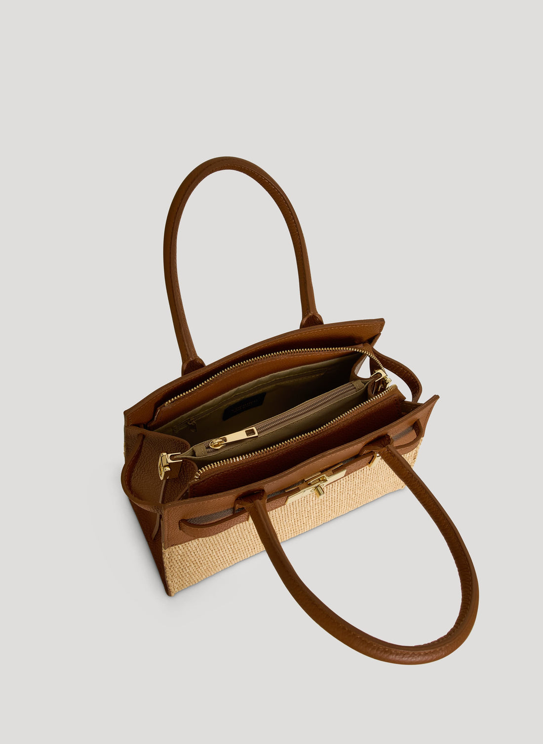 Borsa Grace in pelle e rafia Cuoio - Voemièn