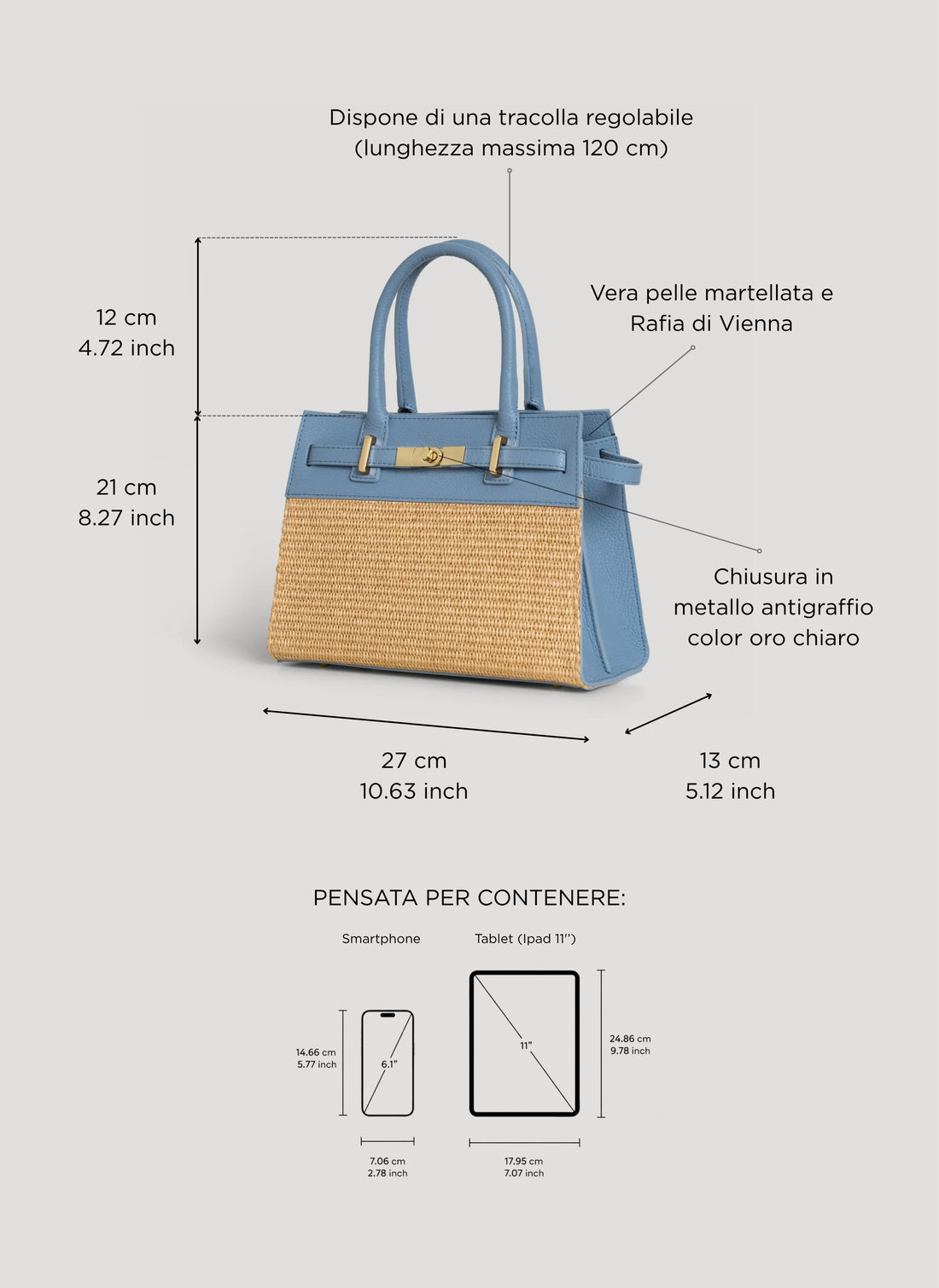 Borsa Grace in pelle e rafia Denim - Voemièn