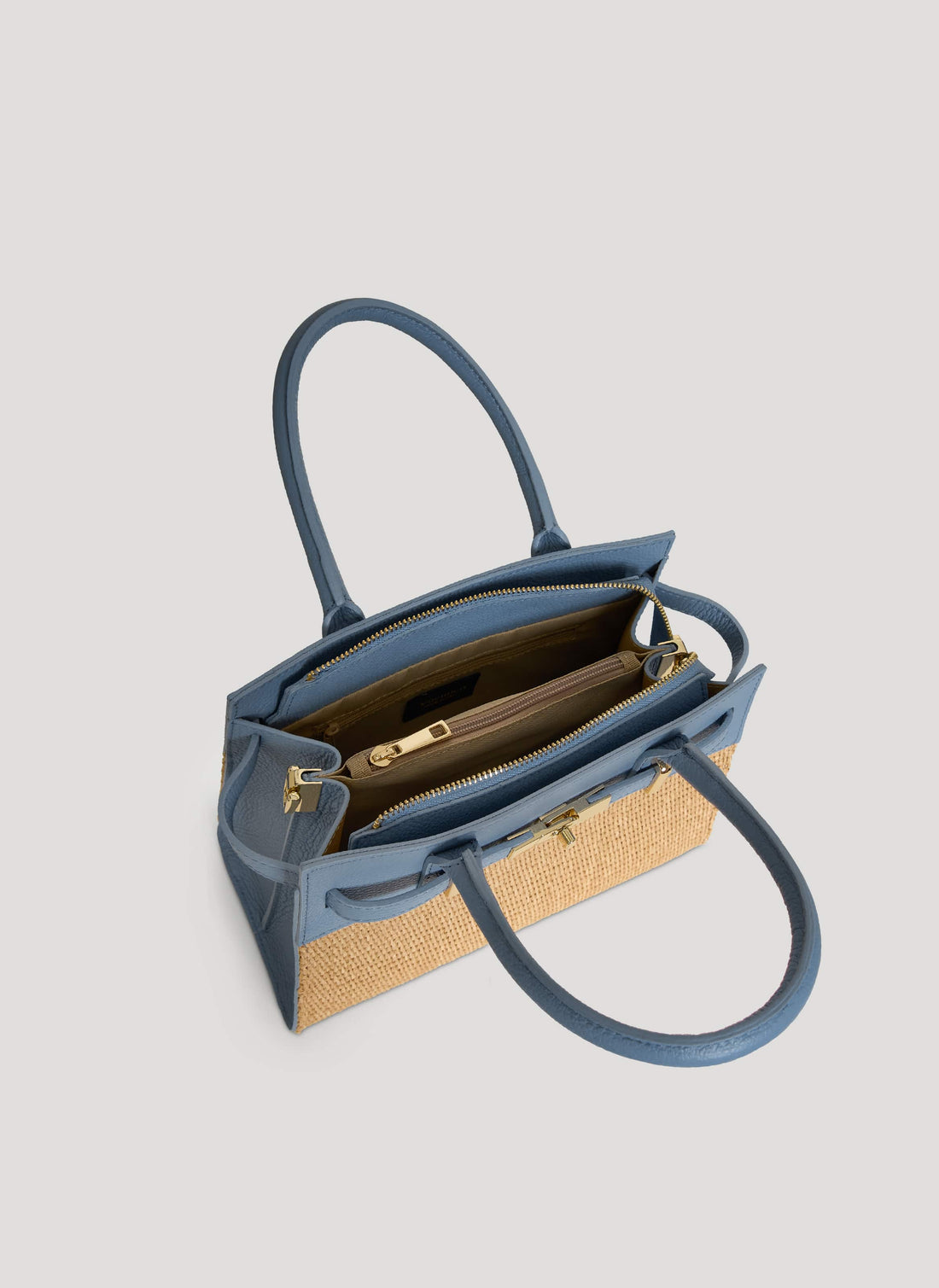 Borsa Grace in pelle e rafia Denim - Voemièn