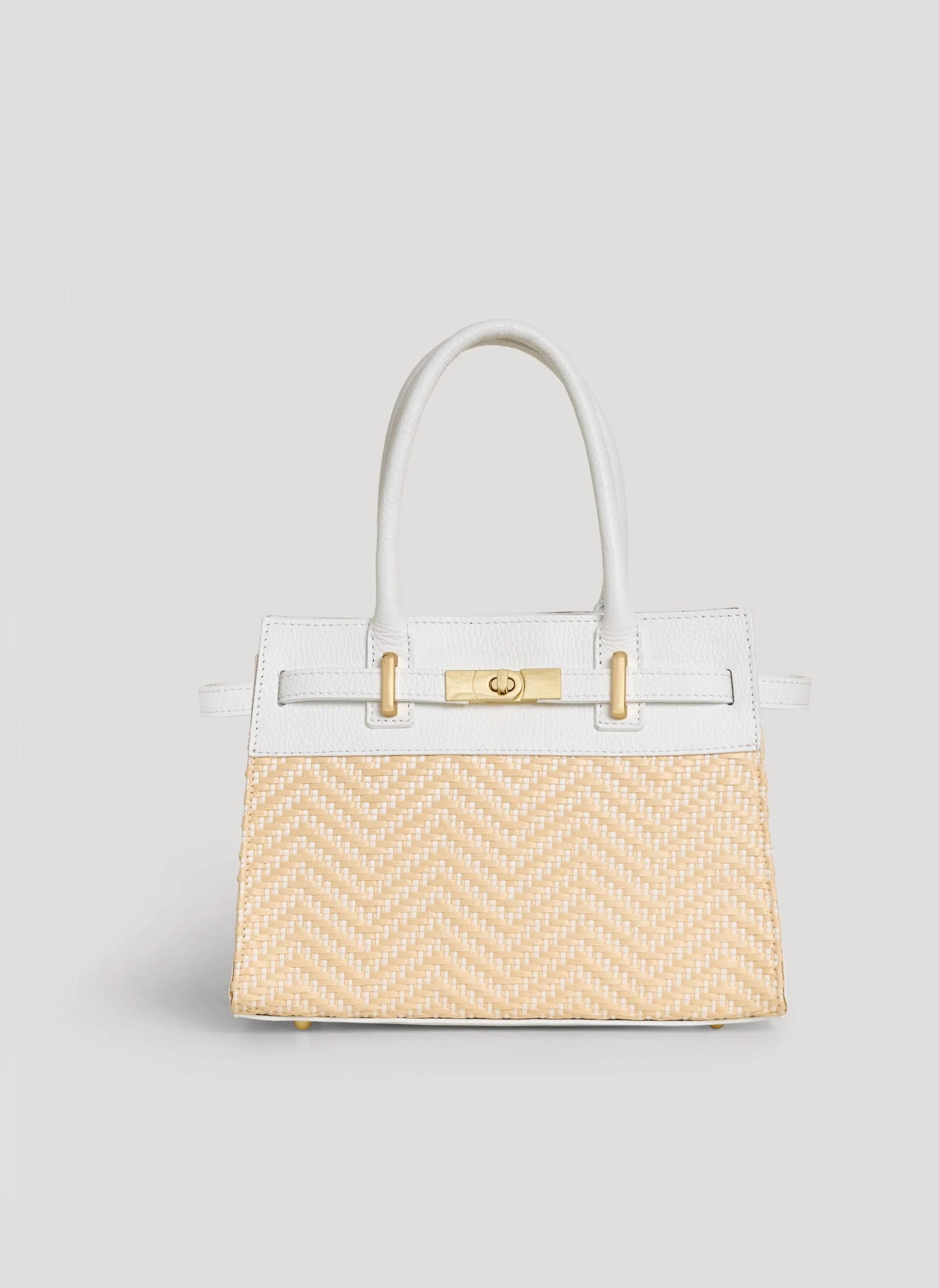 Borsa Grace in Pelle e Rafia Chevron Limited Edition Bianca