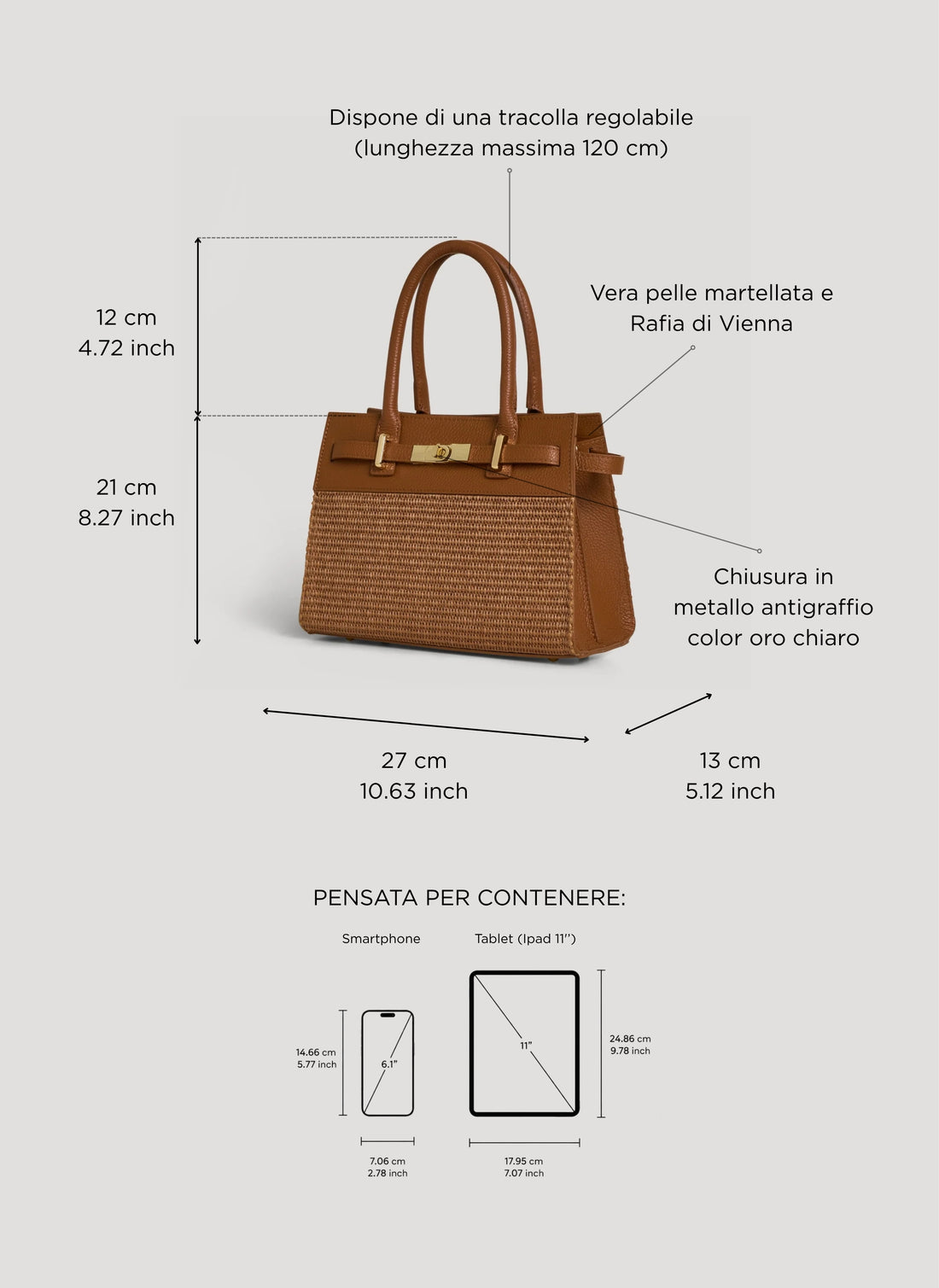 Borsa Grace in Pelle e Rafia Limited Edition Cuoio - Voemièn