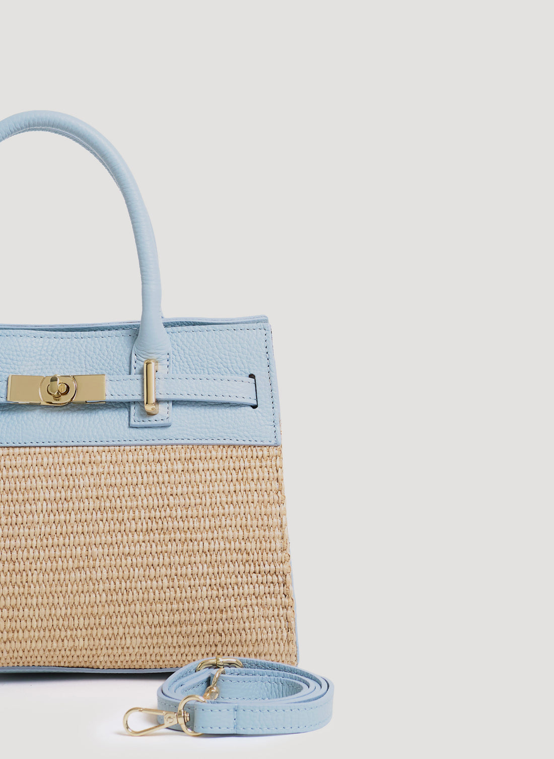 Borsa Grace in pelle Togo e rafia Celeste