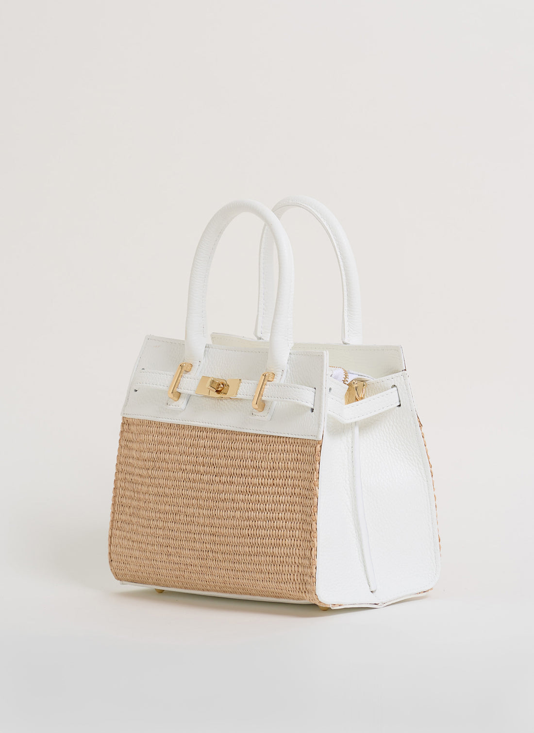 Borsa Grace in pelle Togo e rafia Bianca