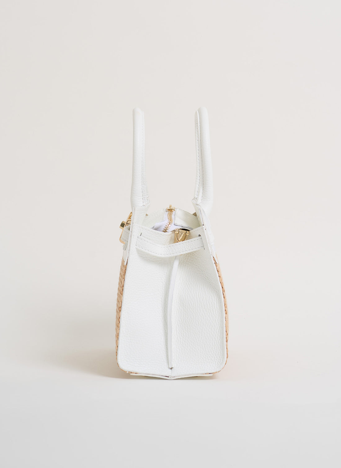 Borsa Grace in pelle Togo e rafia Bianca