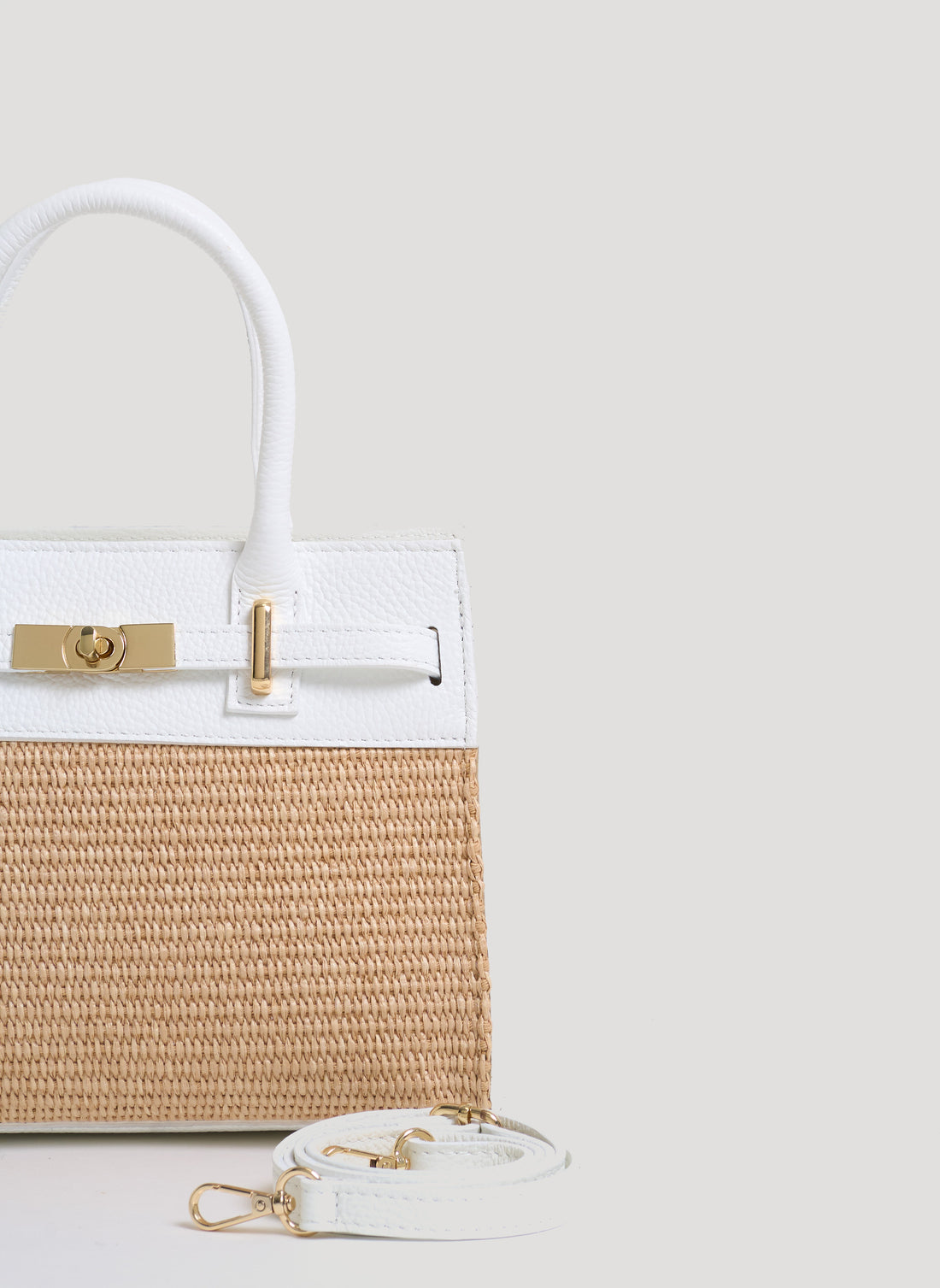 Borsa Grace in pelle Togo e rafia Bianca