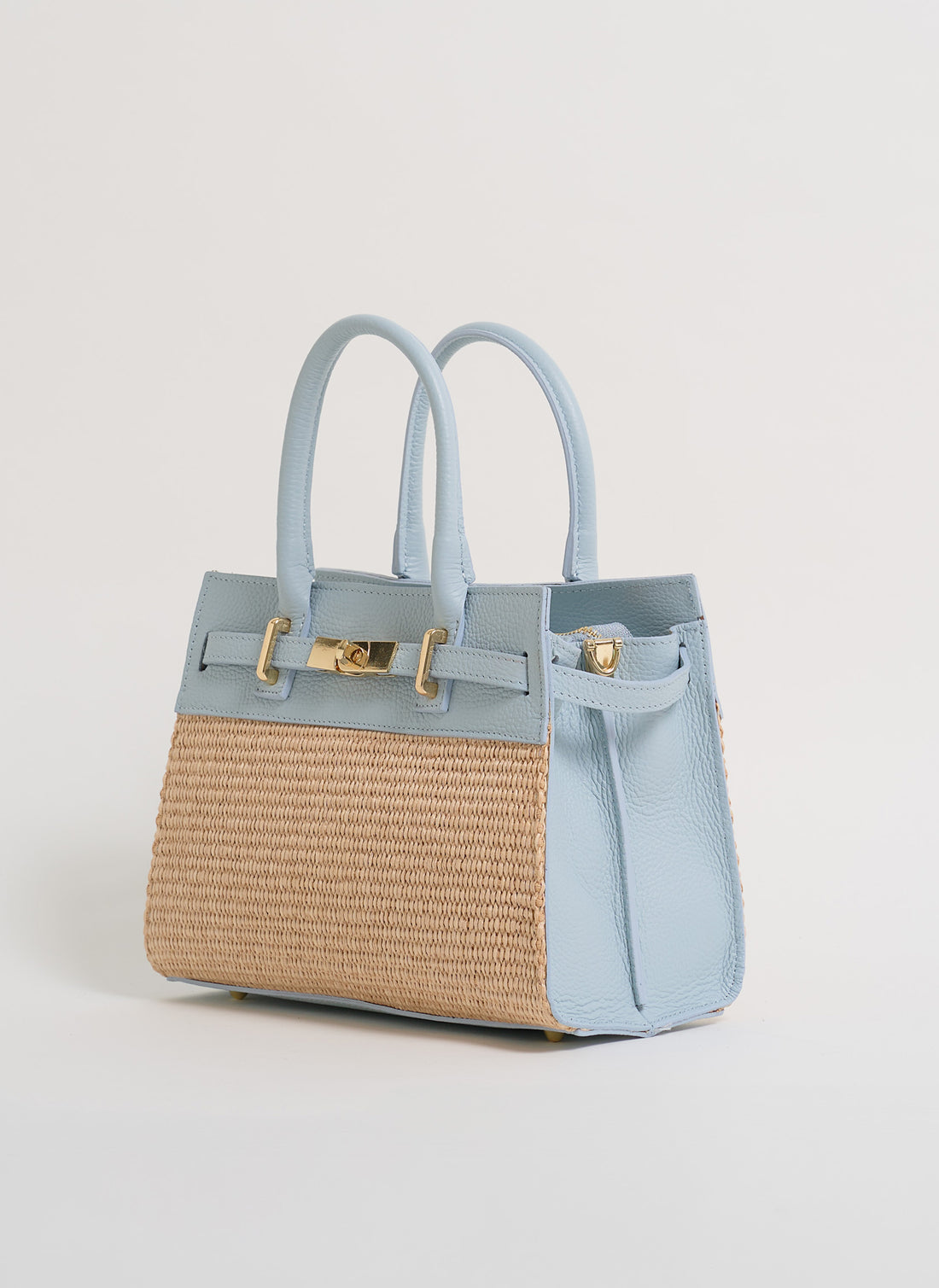 Borsa Grace in pelle Togo e rafia Celeste