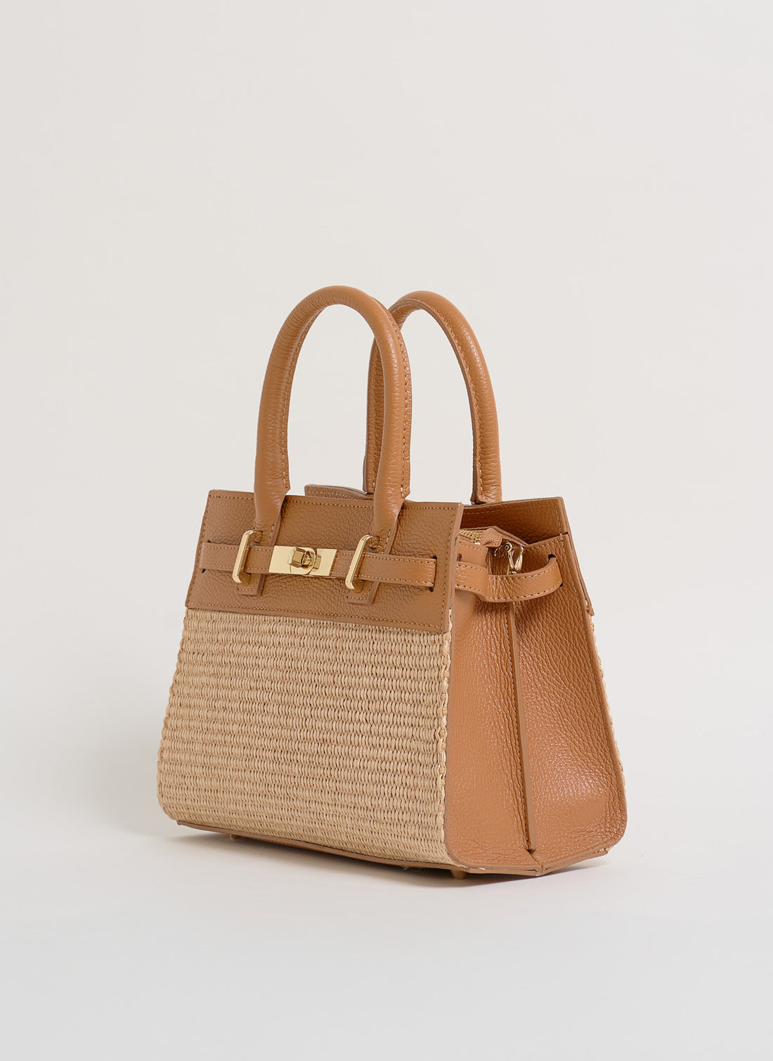 Borsa Grace in pelle Togo e rafia Cuoio